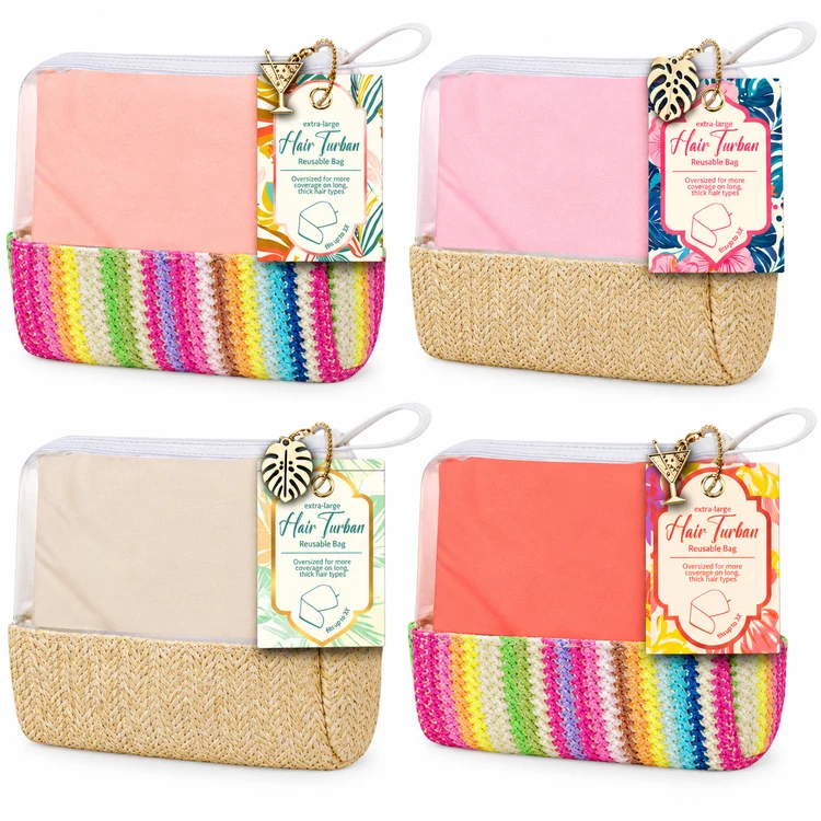 Extra Long Turbans in Bag in Colorful Peach TUR926, Natural Pink TUR927, Natural Tan TUR928, and Colorful Coral TUR929