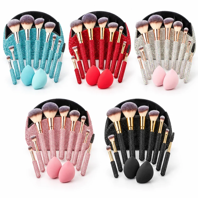 Glitz & Glam 13pc Makeup Brush Sets in Aquamarine, Red, Silver, Light Rose and Black
