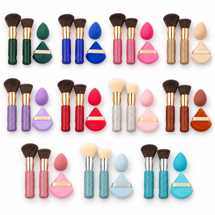 All eleven Glitz & Glam 4pc Kabuki Face Set colors