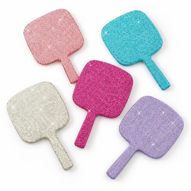 Glitz & Glam bling handheld mirrors in Pink, Aquamarine, Hot Pink, Silver, and Lavender