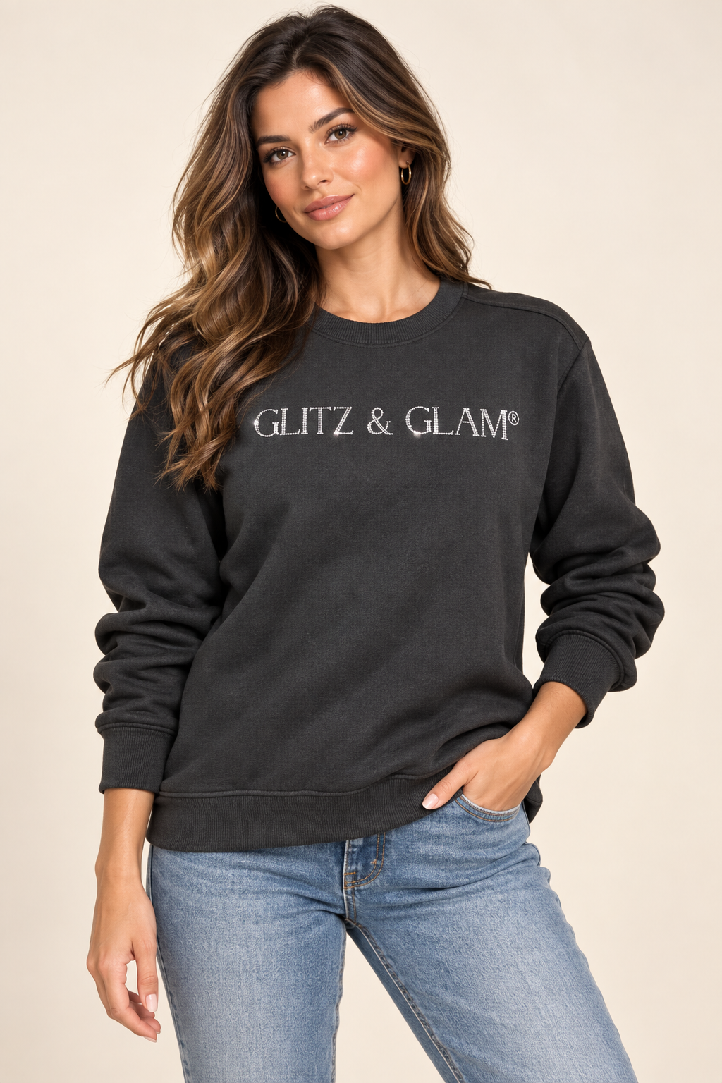 Model wearing Glitz & Glam Crew Neck | Black
