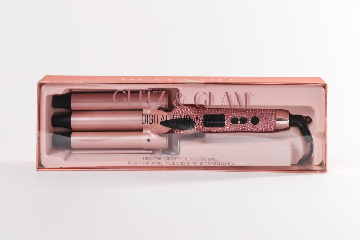 Pink Glitz & Glam Triple Barrel Hair Waver GG4394, closed packaging