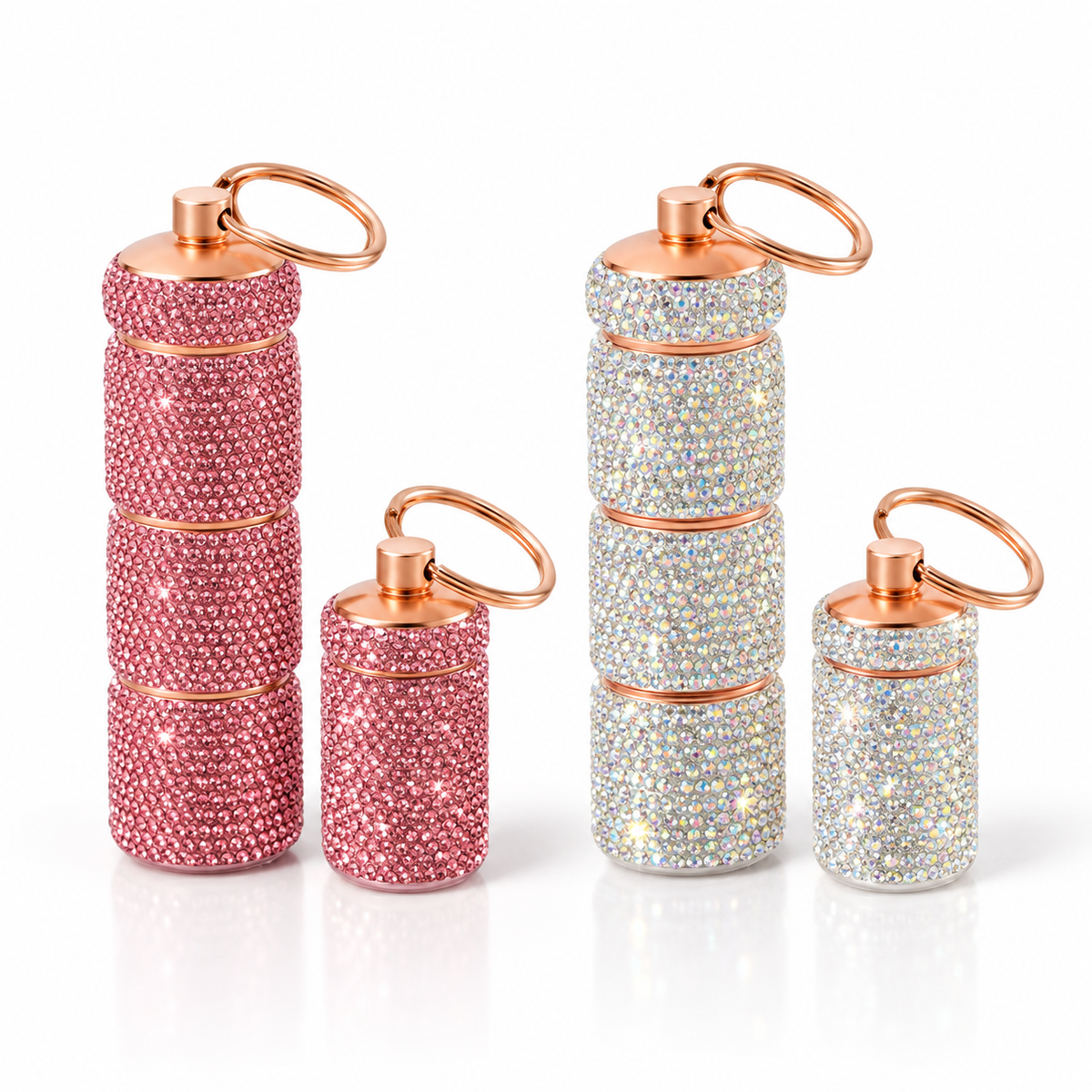 Ruby Pink and Silver Glitz & Glam travel pill case two-piece sets