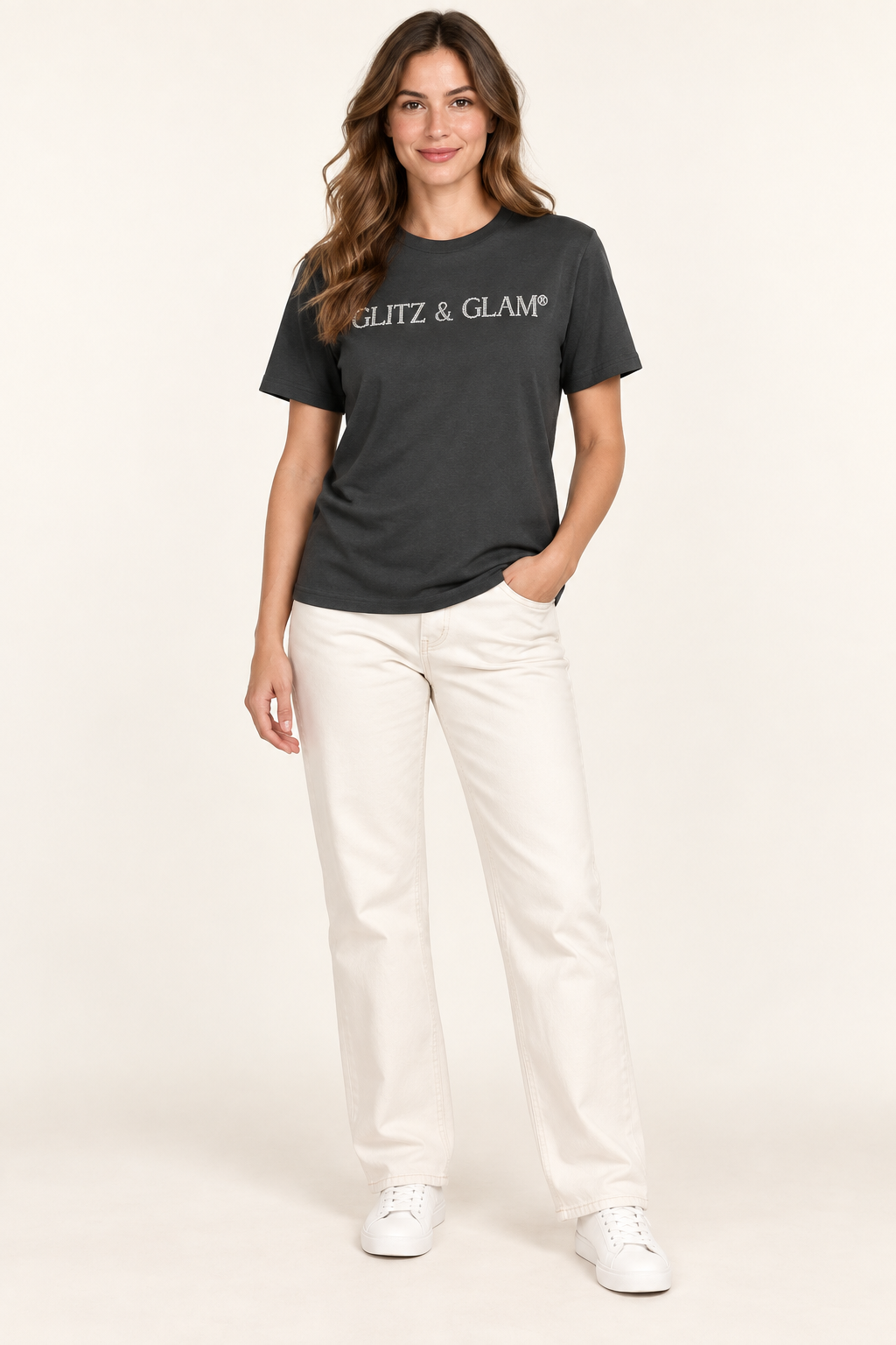 Model wearing Glitz & Glam Black T-Shirt