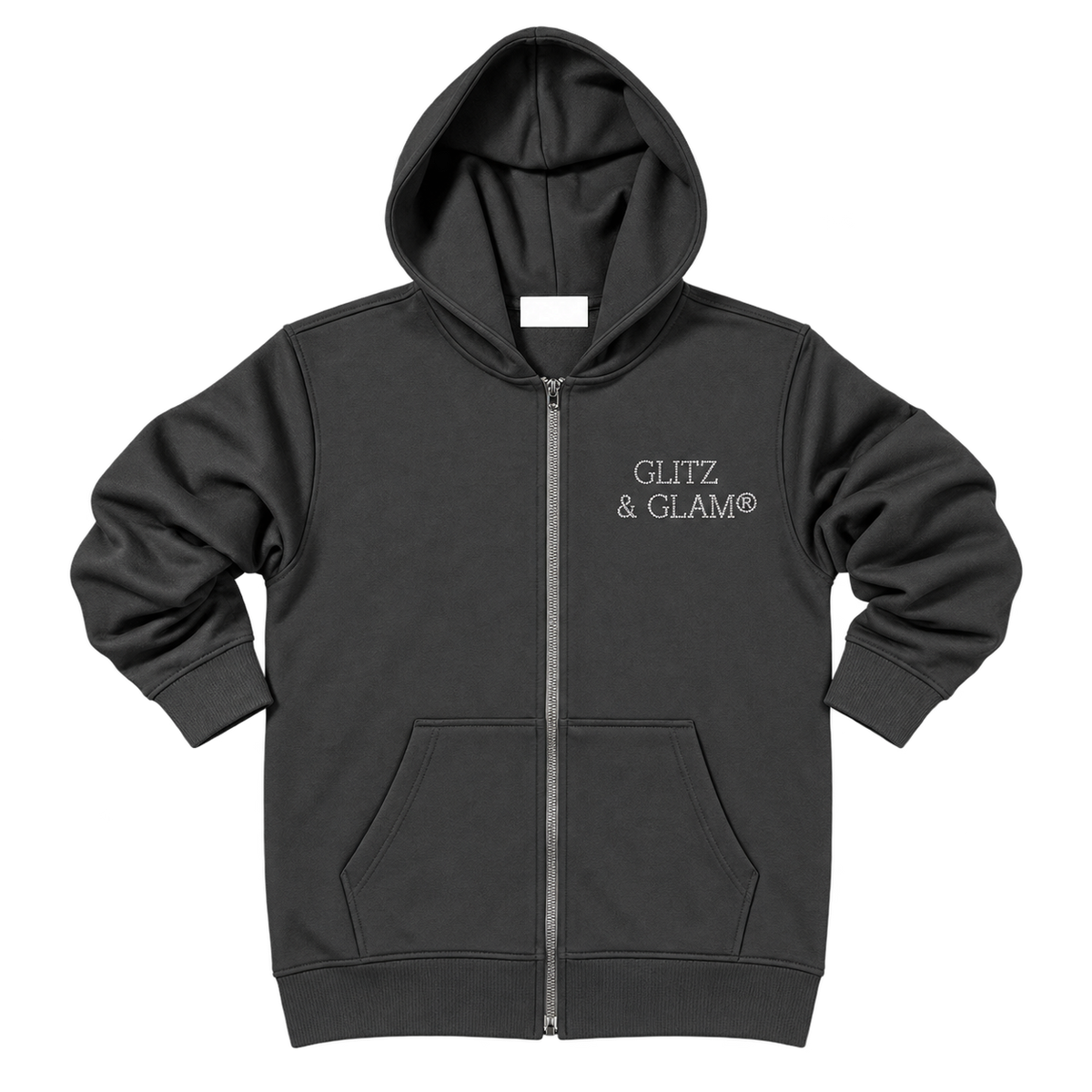 Background-free product photo of Glitz & Glam Zip Up Hoodie | Black