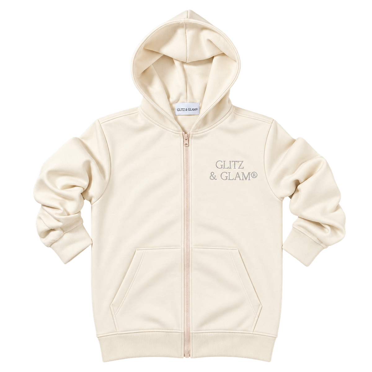 Background-free product photo of Glitz & Glam Zip Up Hoodie | Champagne