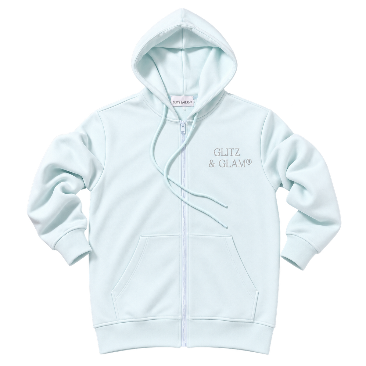 Background-free product photo of Glitz & Glam Zip Up Hoodie | Icy Blue