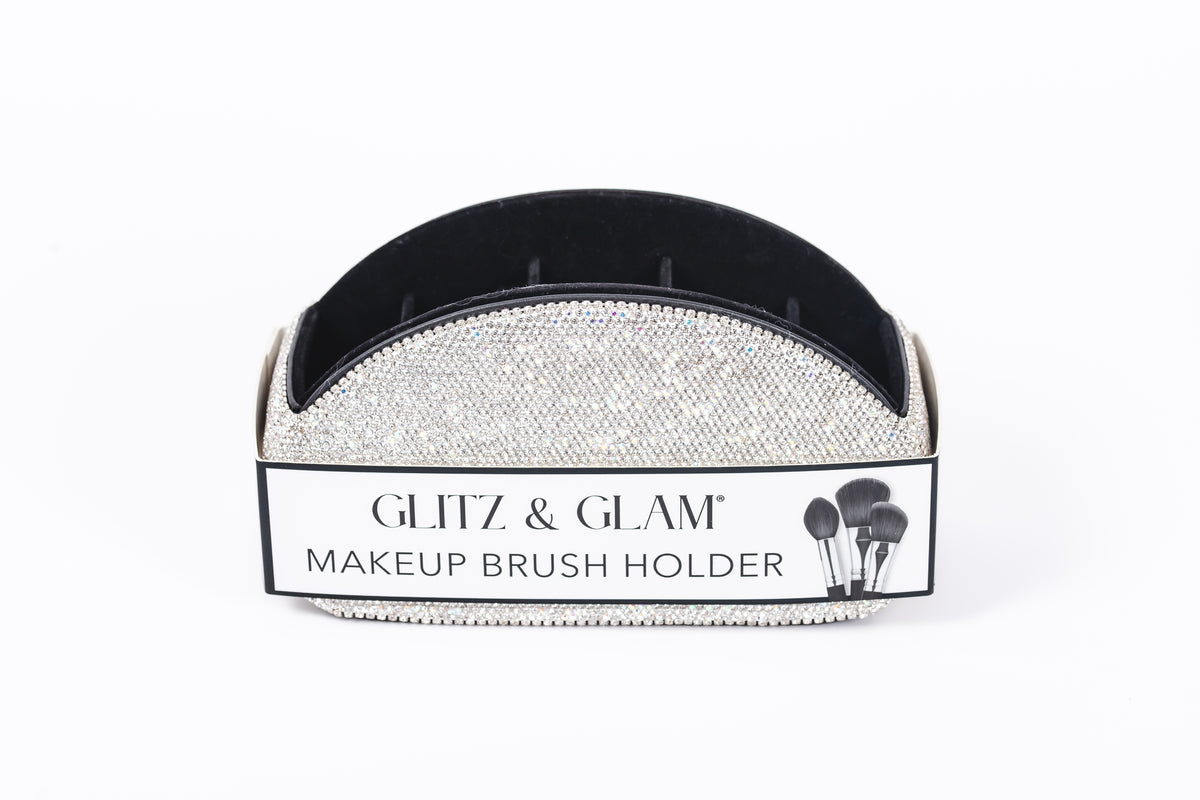 Silver Glitz & Glam Half Moon Makeup Brush Holder | GG4683, retail packaging