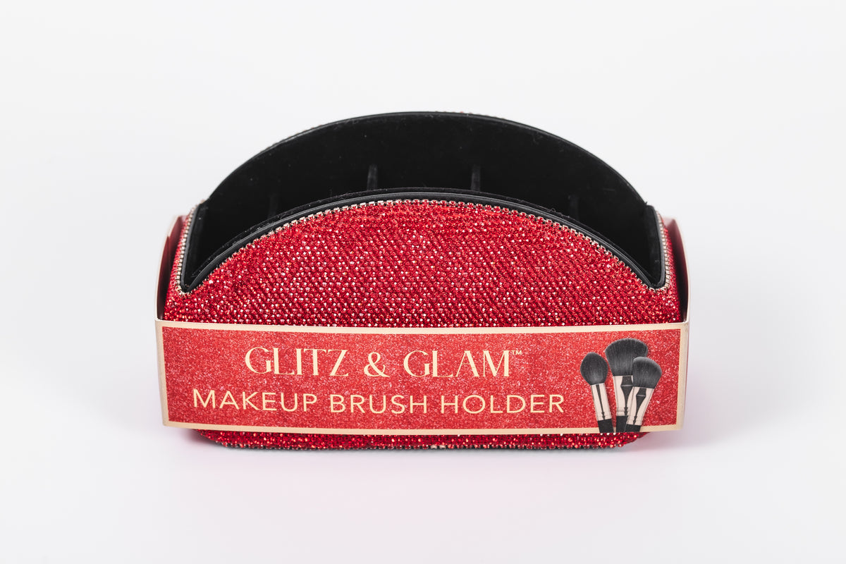 Red Glitz & Glam Half Moon Makeup Brush Holder | GG4684, retail packaging