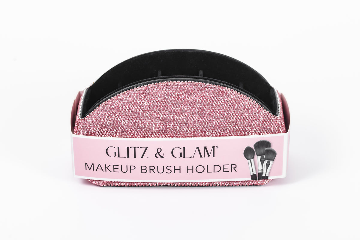 Pink Glitz & Glam Half Moon Makeup Brush Holder | GG4685, retail packaging