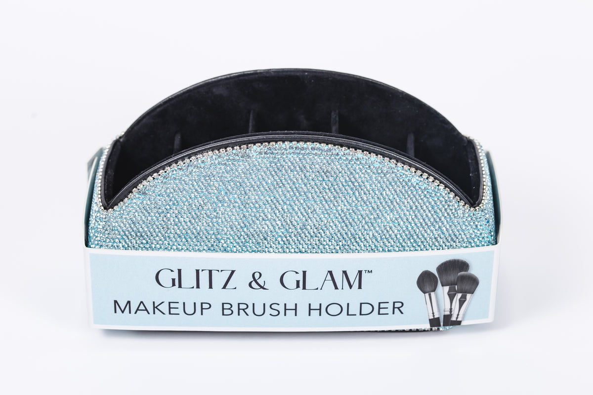 Icy Blue Glitz & Glam Half Moon Makeup Brush Holder | GG4691, retail packaging