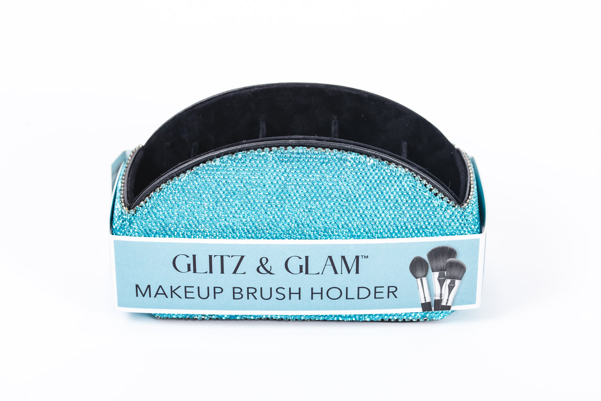 Aquamarine Glitz & Glam Half Moon Makeup Brush Holder | GG4692, retail packaging