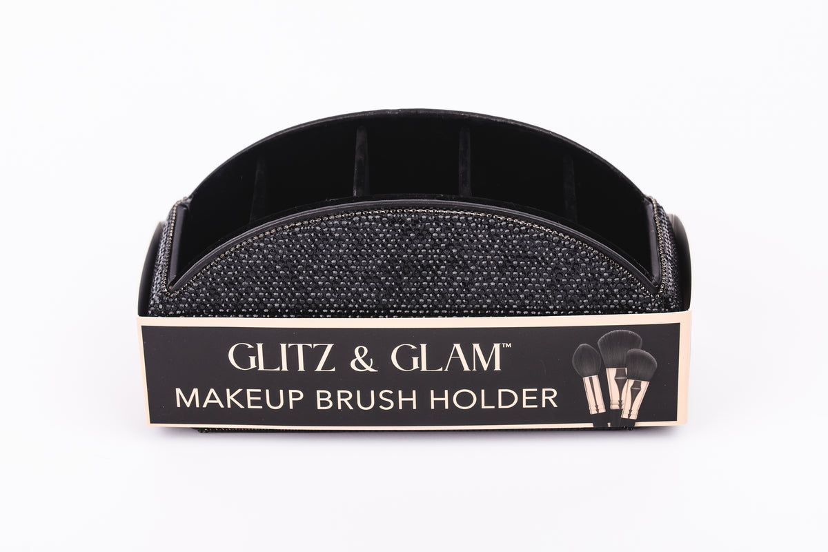 Black Glitz & Glam Half Moon Makeup Brush Holder | GG4693, retail packaging