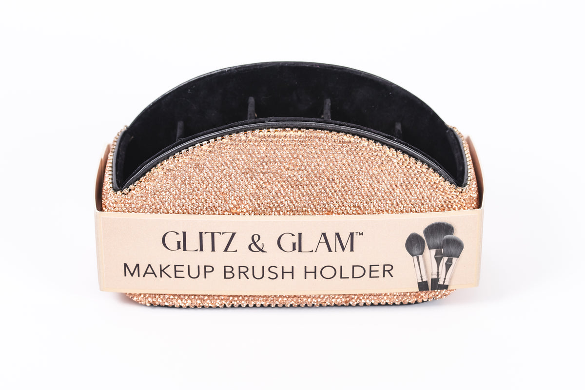Champagne Glitz & Glam Half Moon Makeup Brush Holder | GG4694, retail packaging