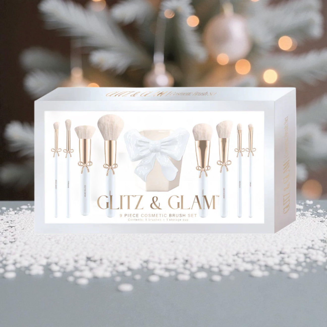 Pearlized Blue Bow Glitz & Glam | 9pc Essential Brush Set