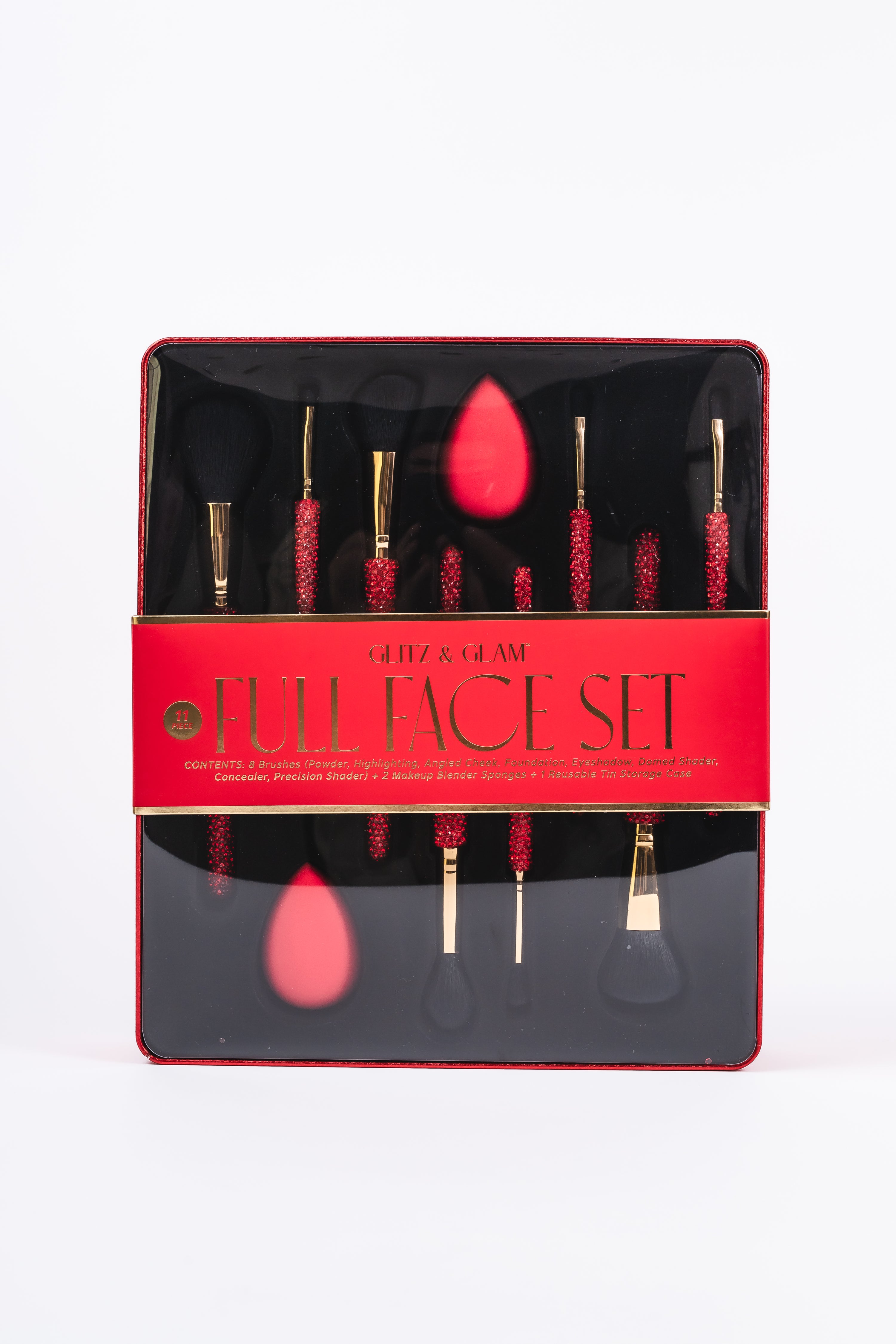 Chunky RED Tin Glitz & Glam | 10pc Essentials Collection Brush Set | GG4760