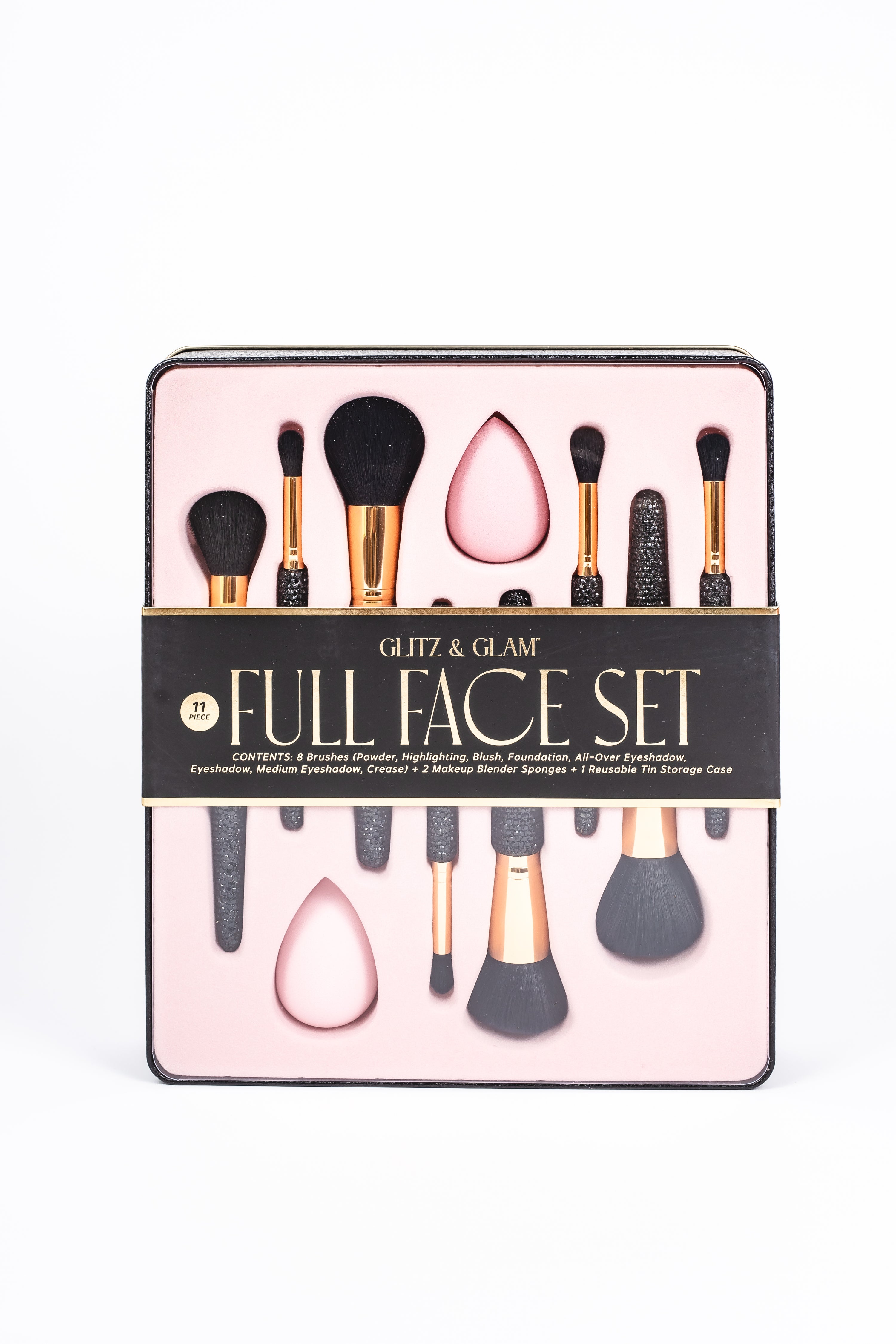 Chunky Black Tin Glitz & Glam | 10pc Essentials Collection Brush Set | GG4759