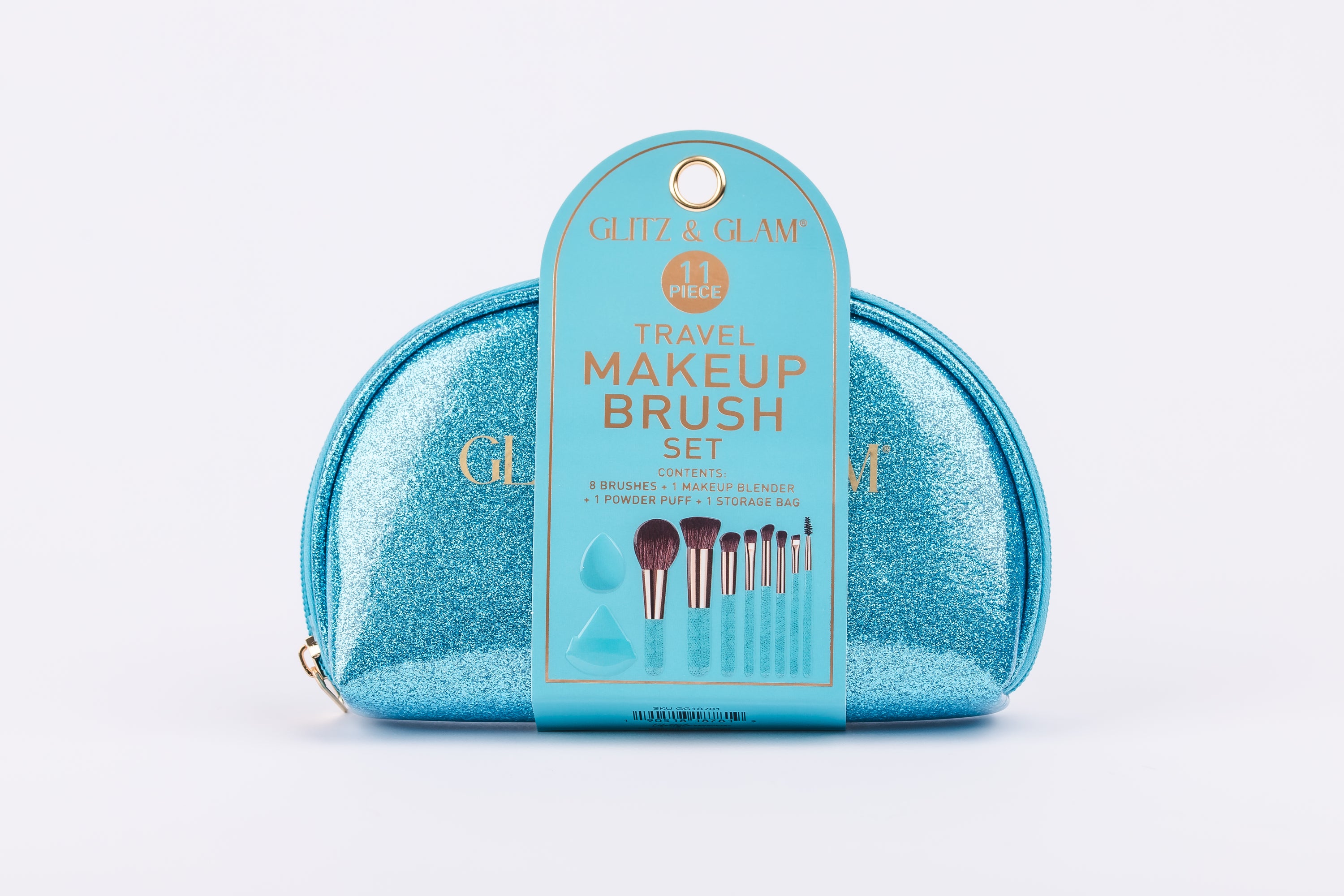 Aquamarine Glitz & Glam |11pc Travel Brush Set | GG18781