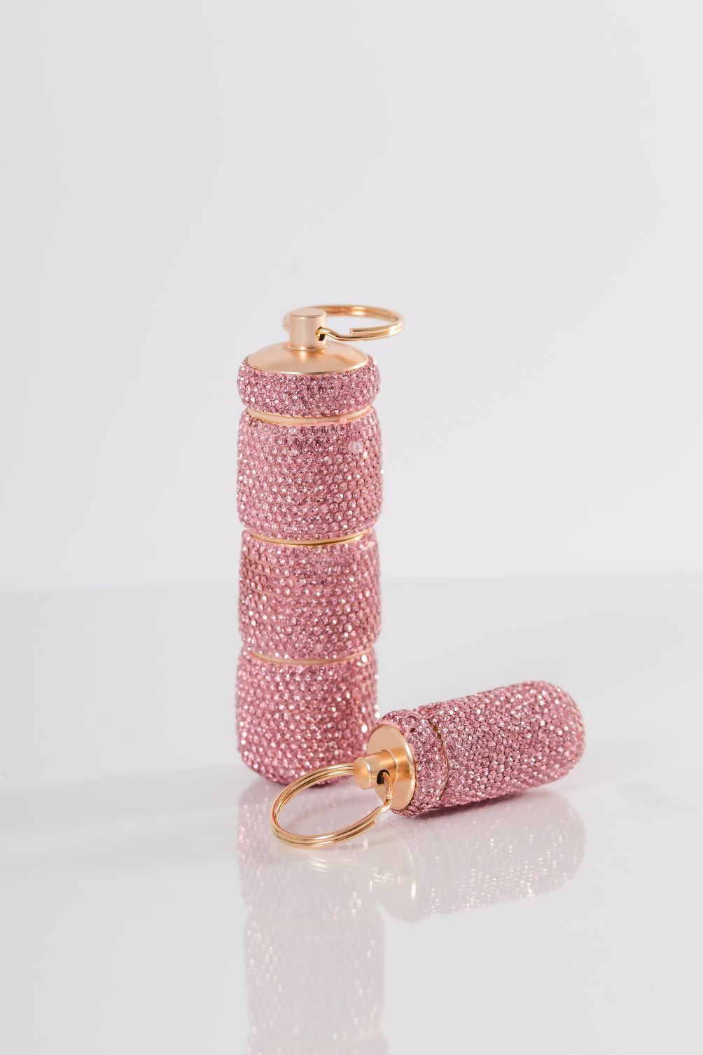 Ruby Pink pill case set with large and small keychain cases
