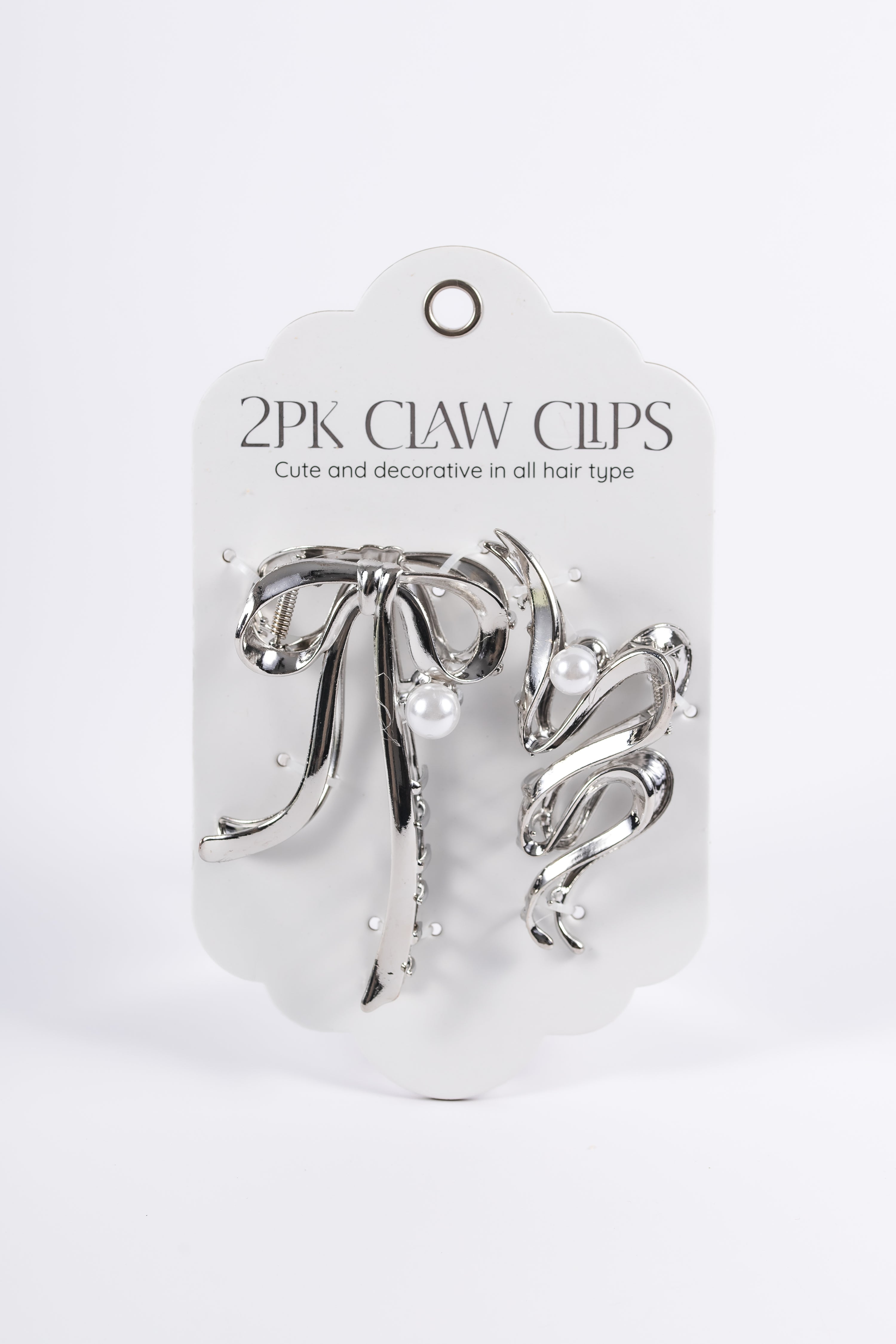 2pk Silver Swish & Pearl Claw Clips