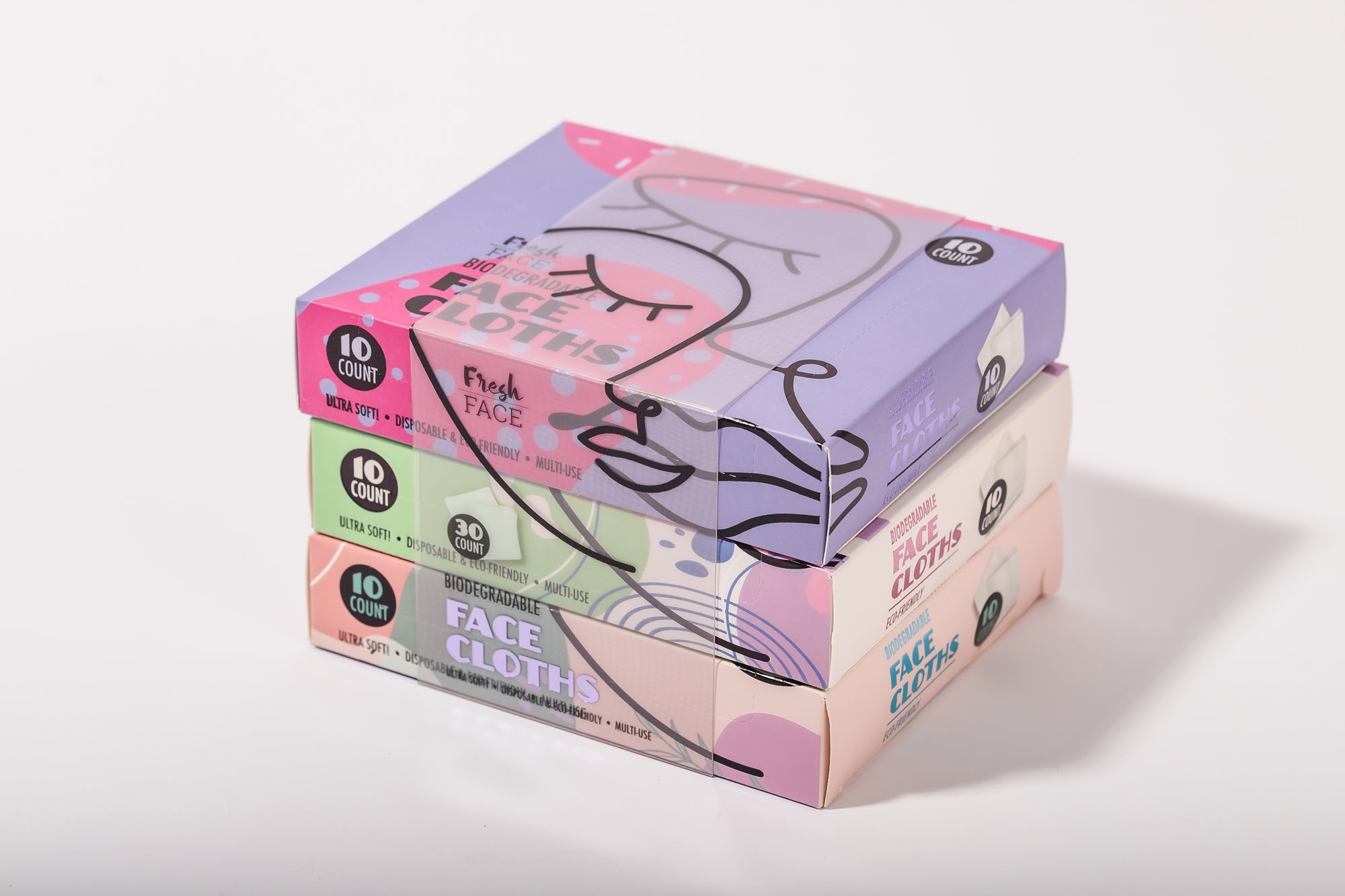 Fresh Face Biodegradable 3pk Face Cloths