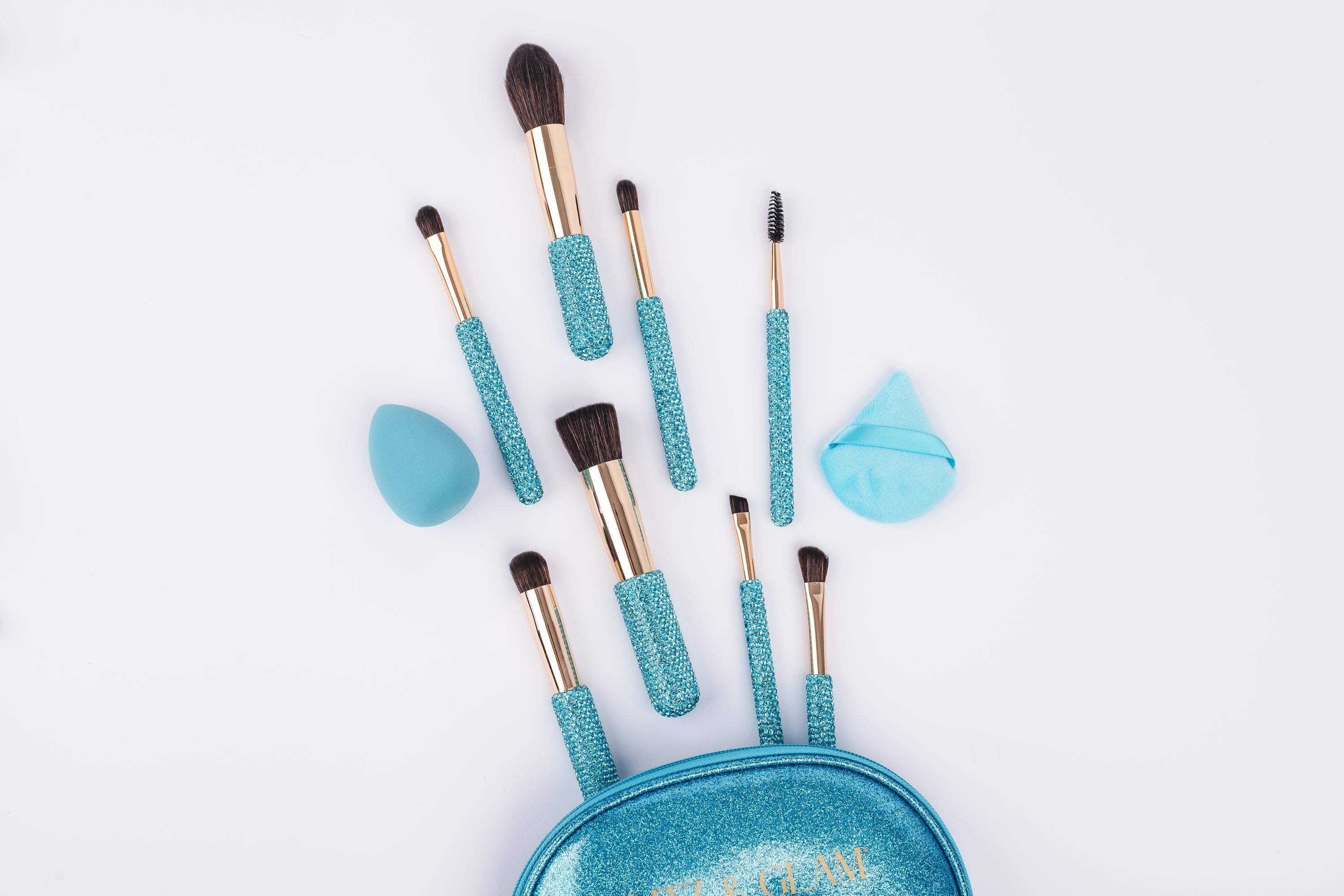 Aquamarine Glitz & Glam |11pc Travel Brush Set | GG18781