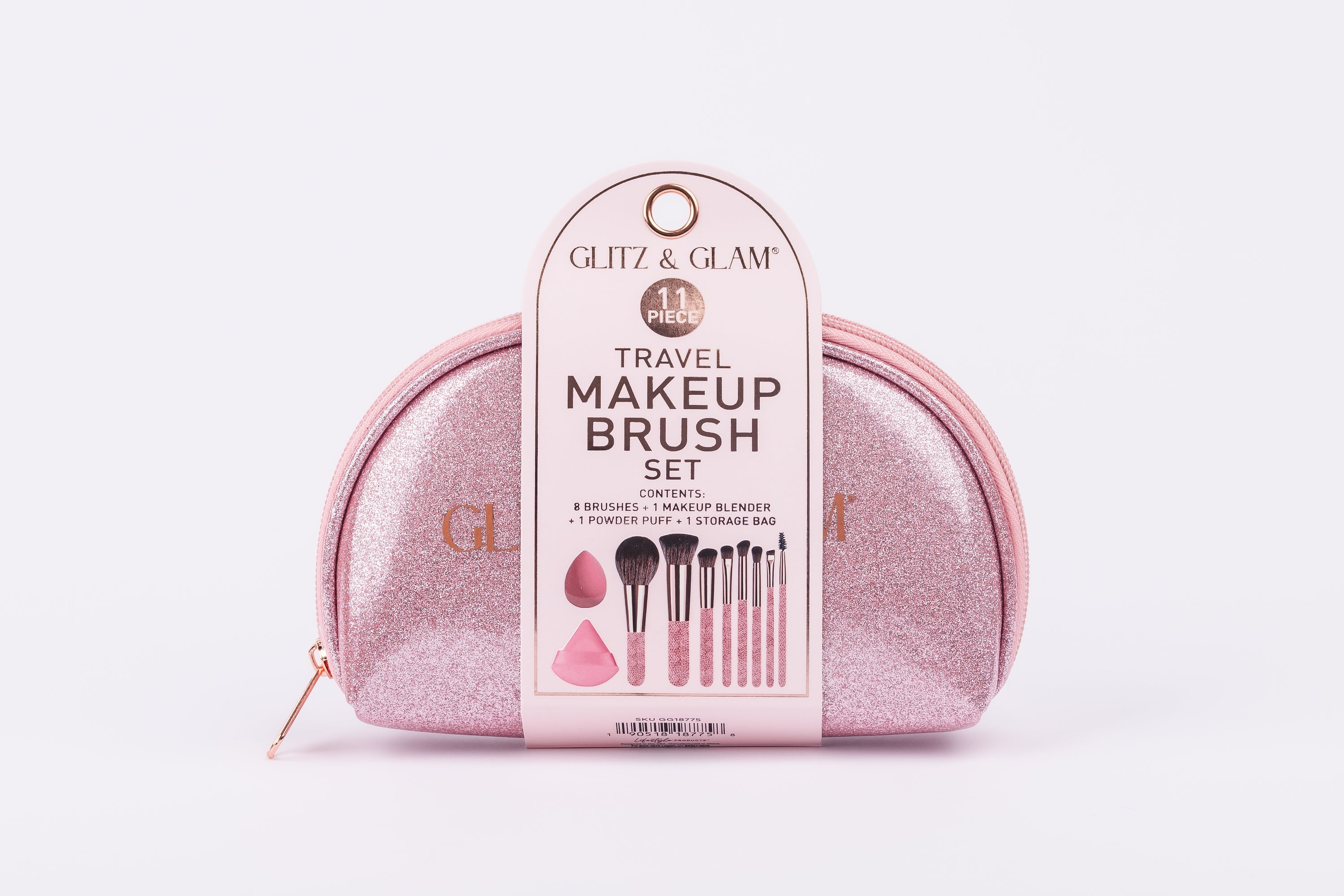 Dusty Pink Glitz & Glam |11pc Travel Brush Set | GG18775