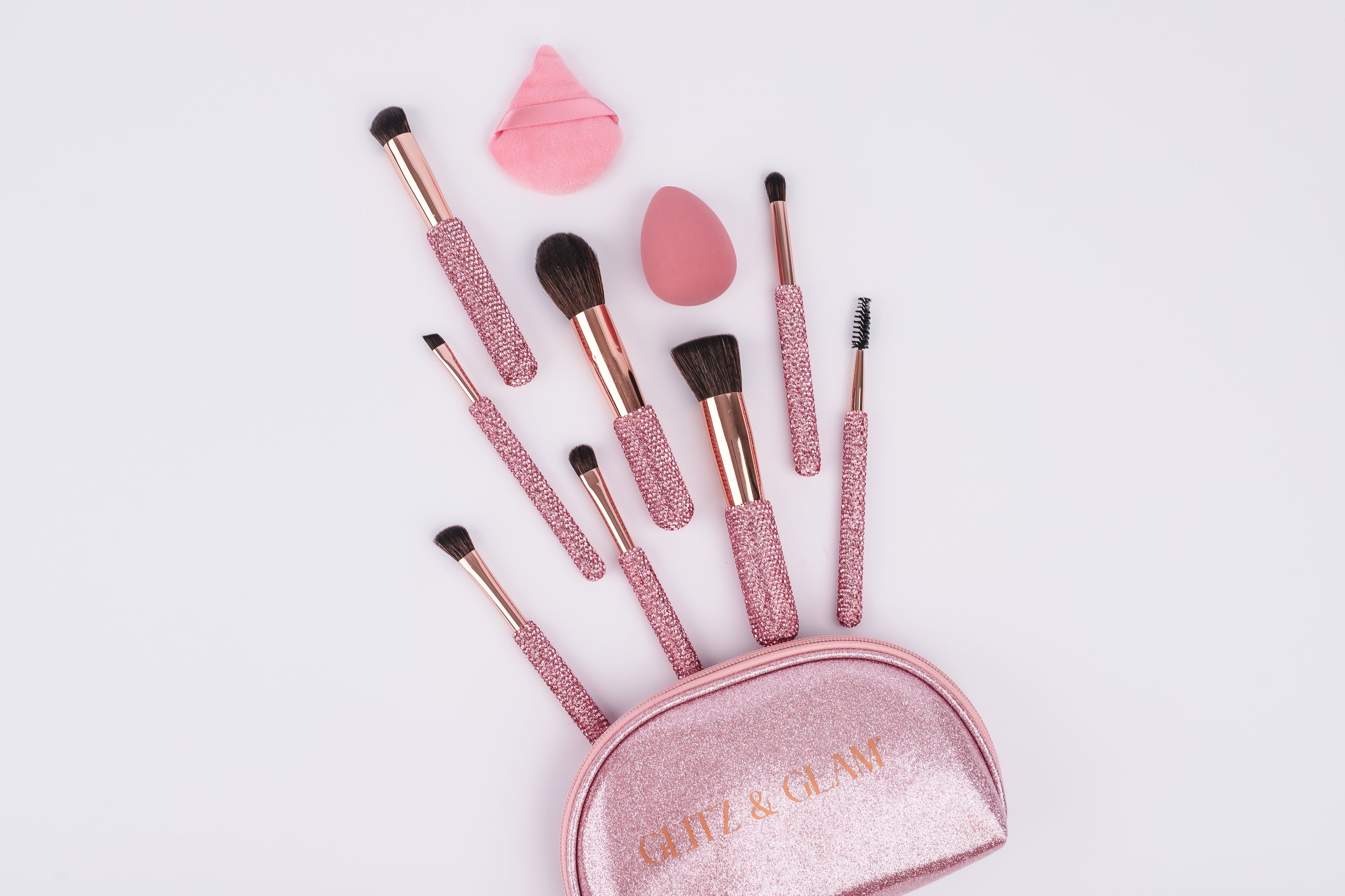 Dusty Pink Glitz & Glam |11pc Travel Brush Set | GG18775