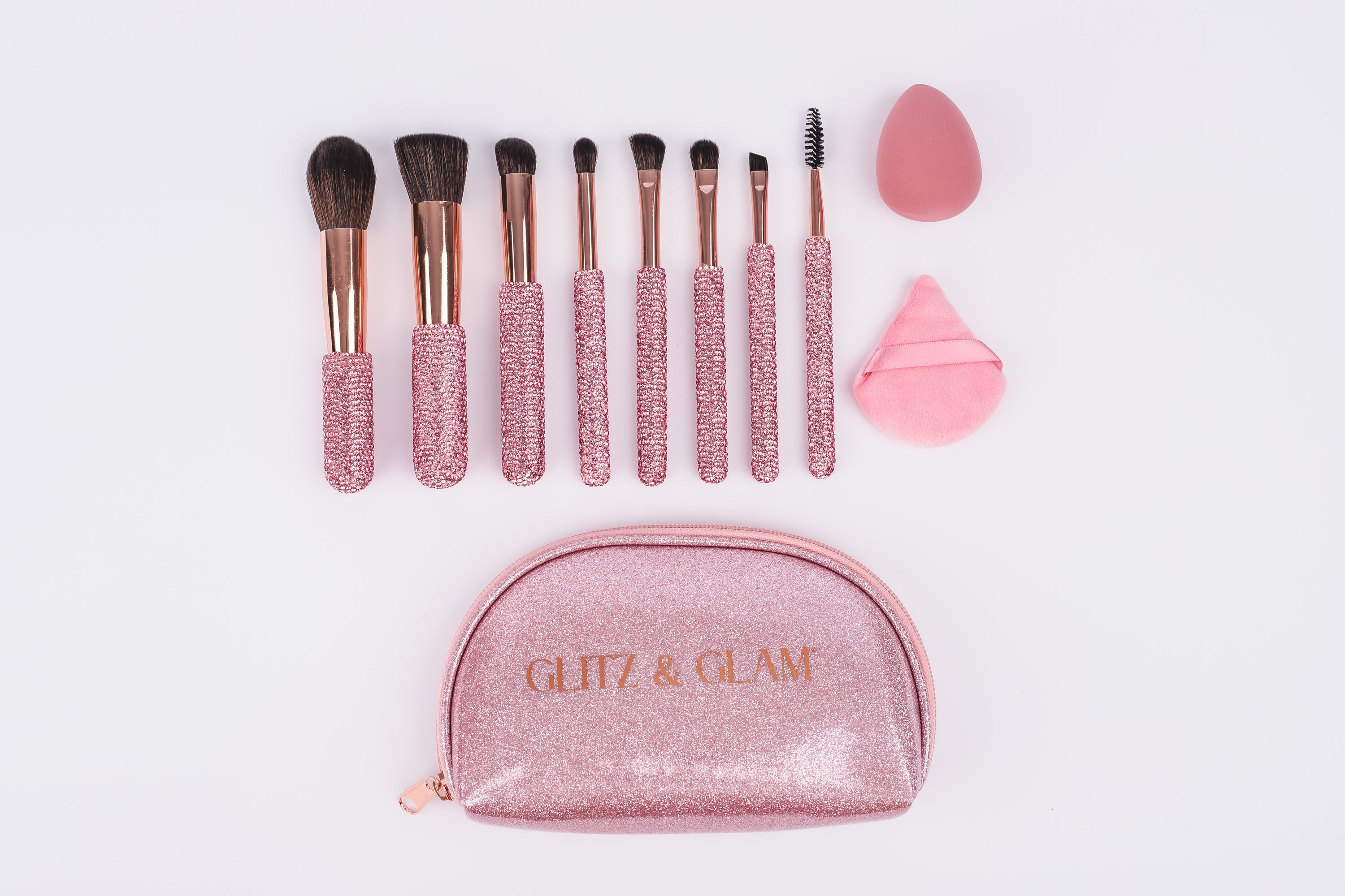 Dusty Pink Glitz & Glam |11pc Travel Brush Set | GG18775
