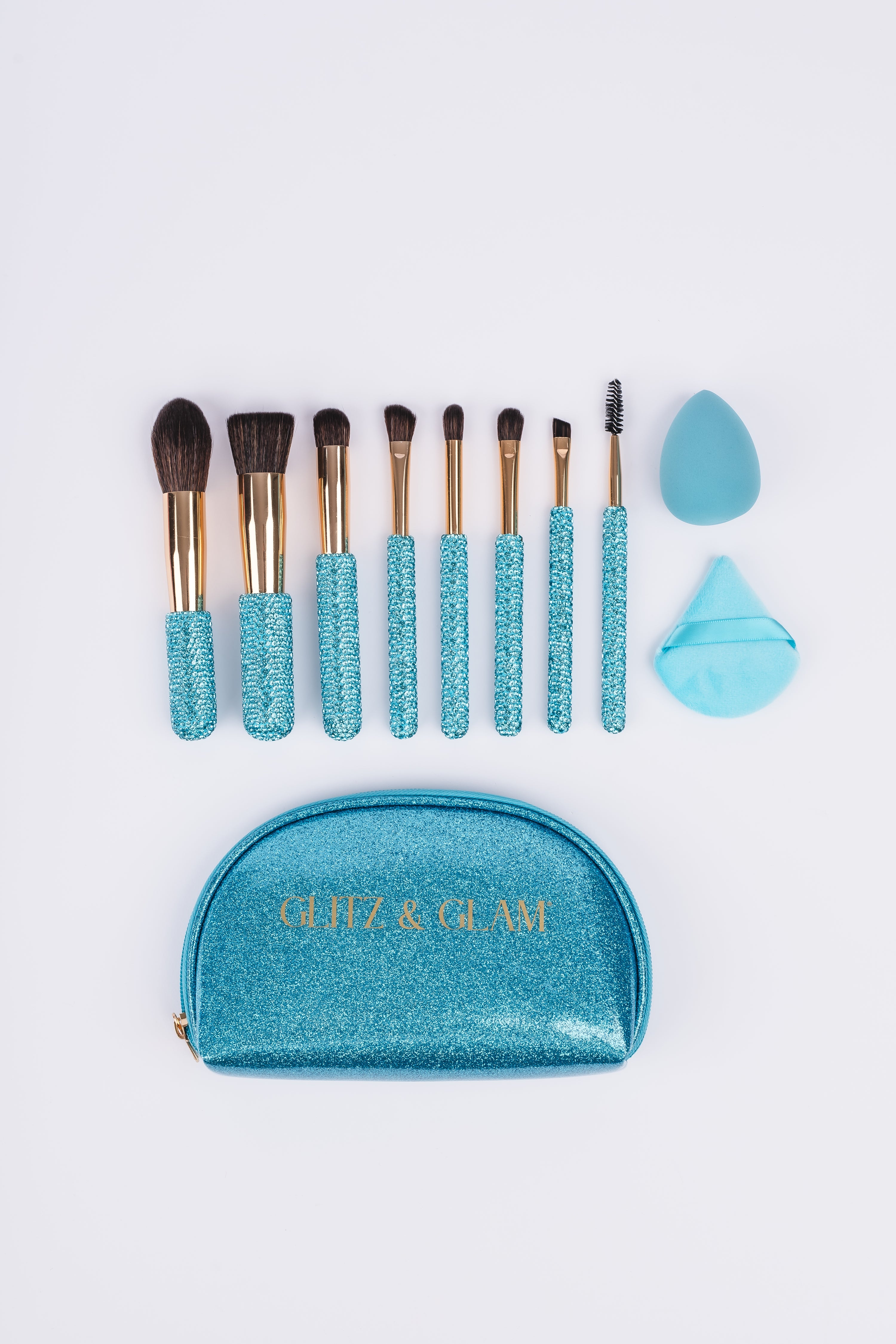 Aquamarine Glitz & Glam |11pc Travel Brush Set | GG18781
