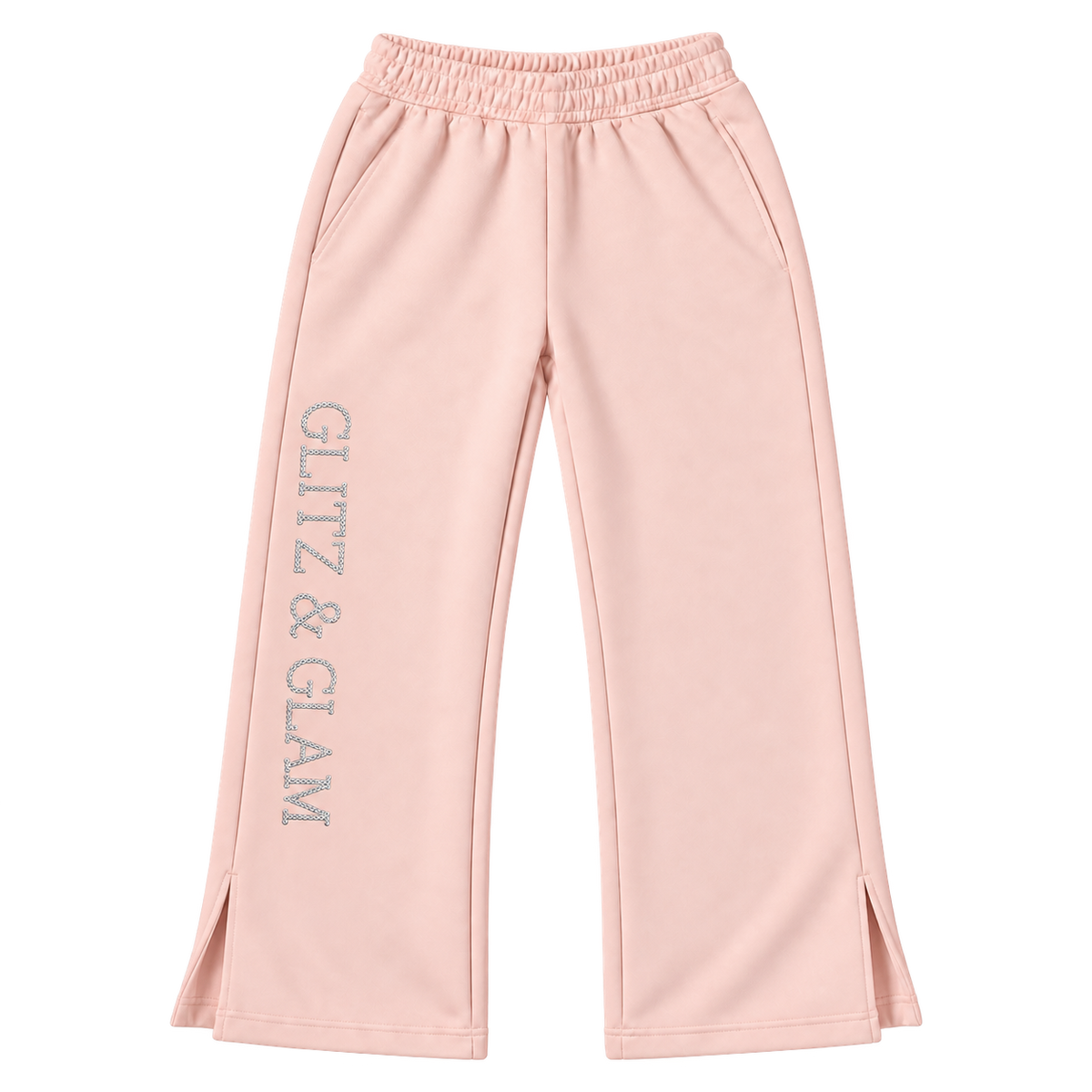 Product-only Glitz & Glam open leg joggers in pink, correctly oriented logo