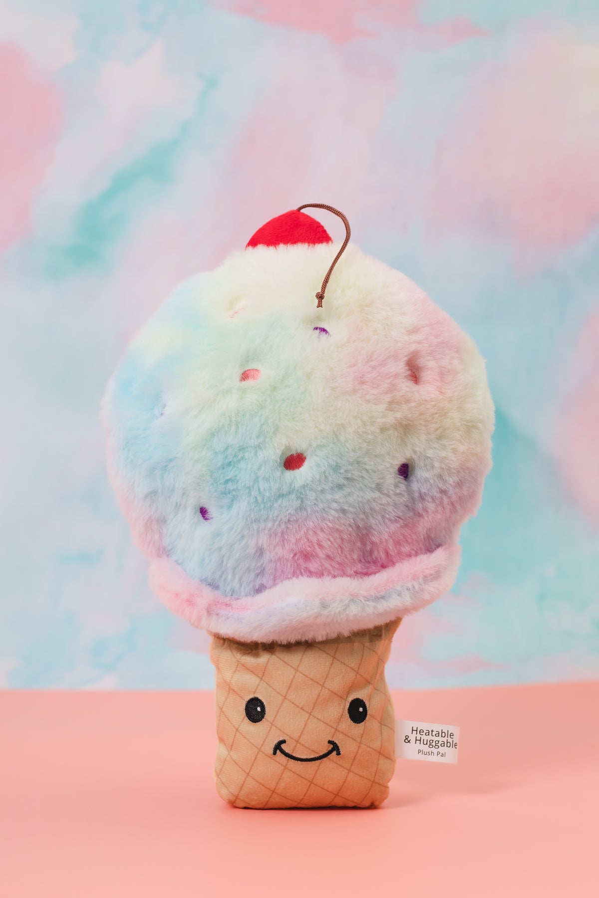 PLU709 ice cream cone plush product photograph on pastel background