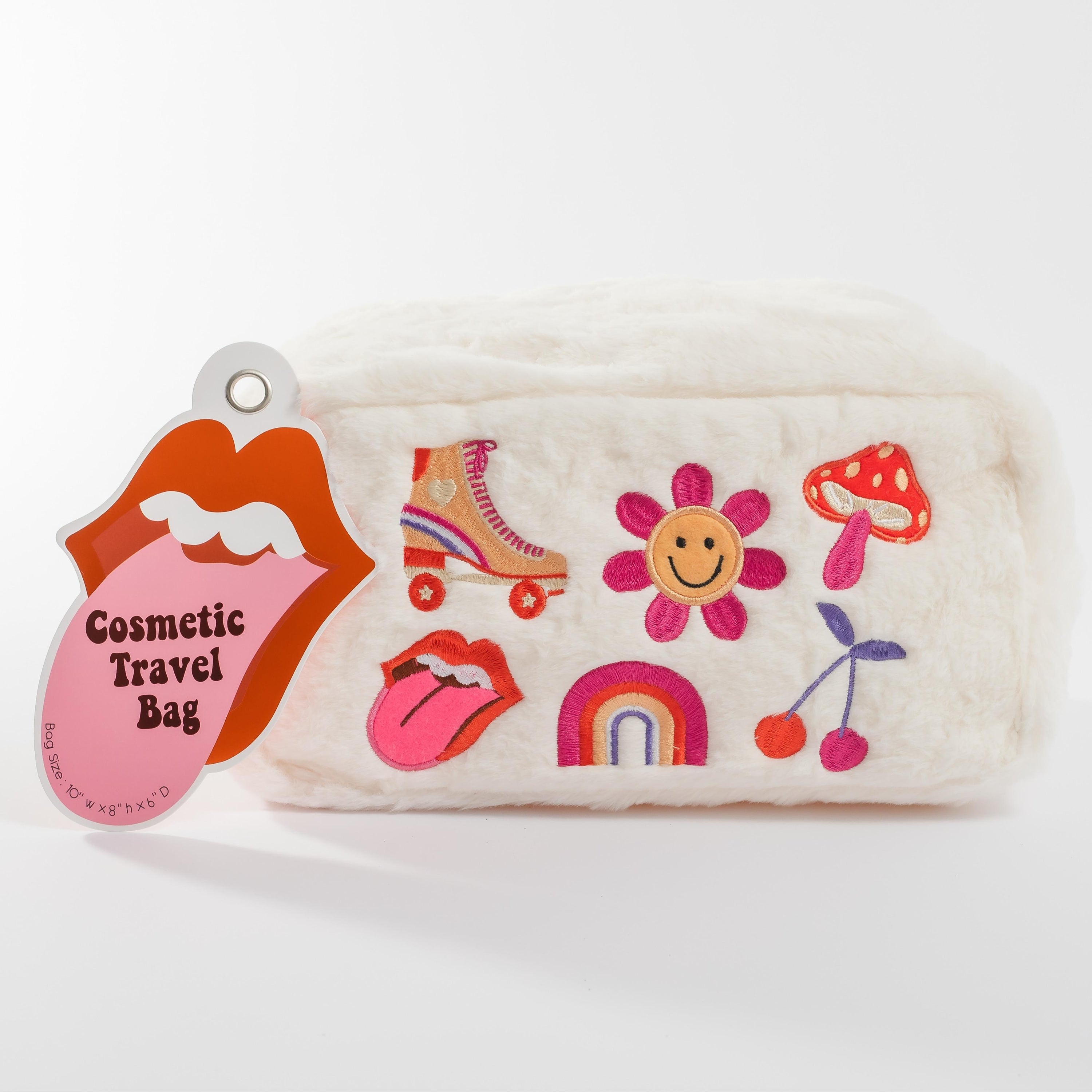 Retro Embroider Faux Fur Cosmetic Bag