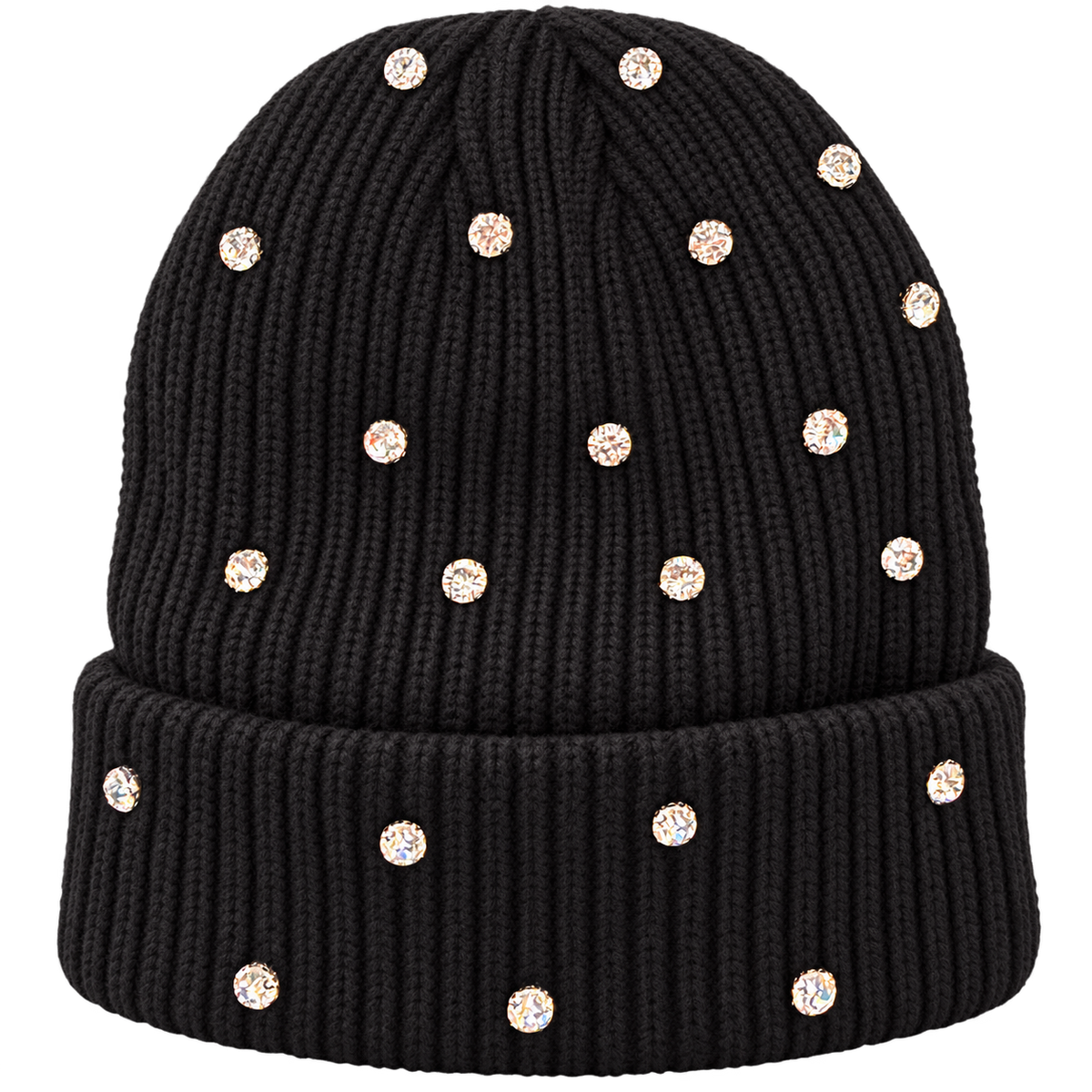 black Rhinestone Beanie, product only on transparent background