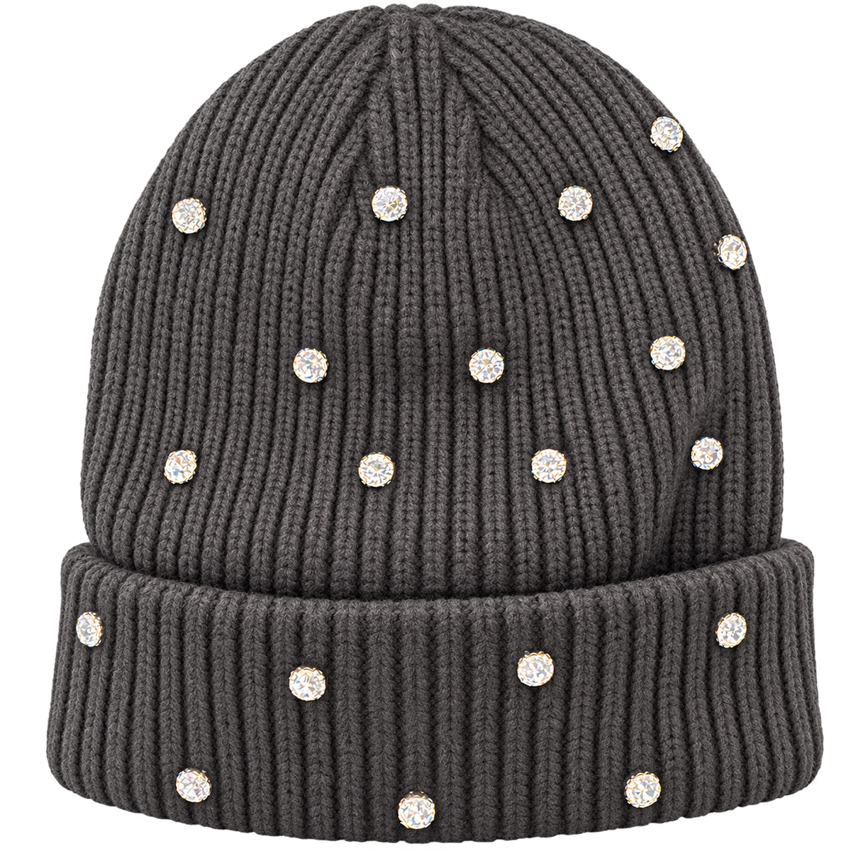 charcoal Rhinestone Beanie, product only on transparent background