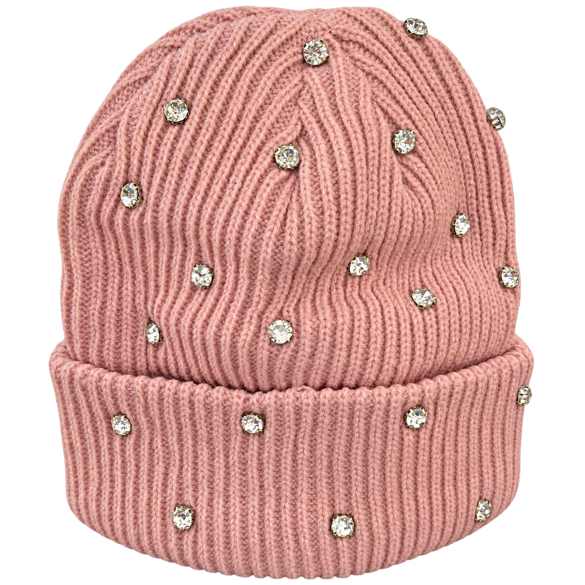 dusty pink Rhinestone Beanie, product only on transparent background