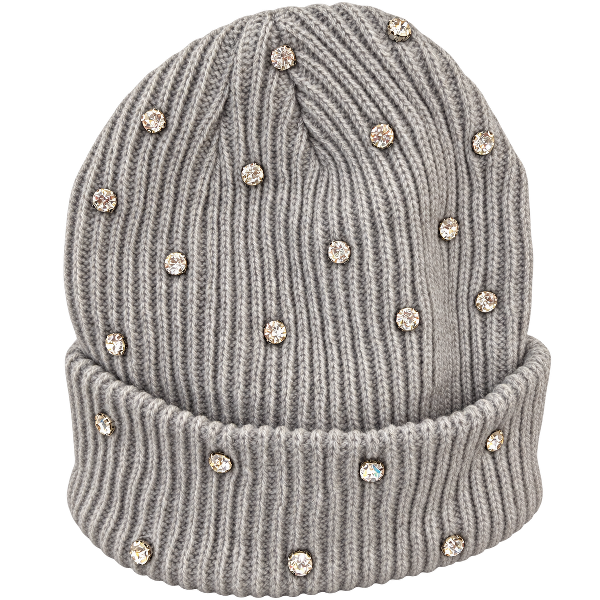 light gray Rhinestone Beanie, product only on transparent background