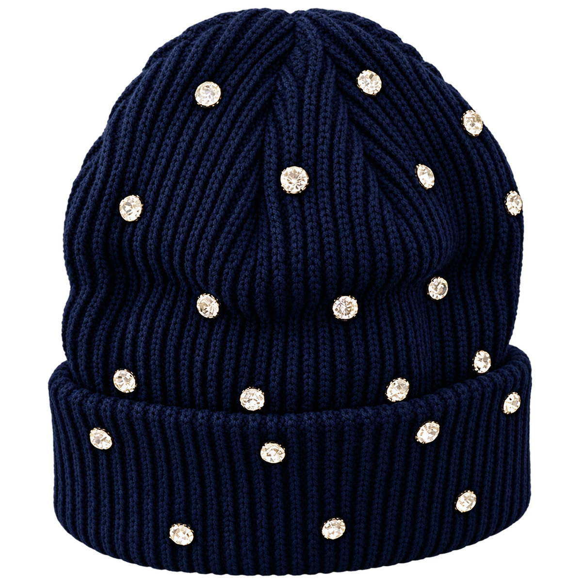 navy Rhinestone Beanie, product only on transparent background