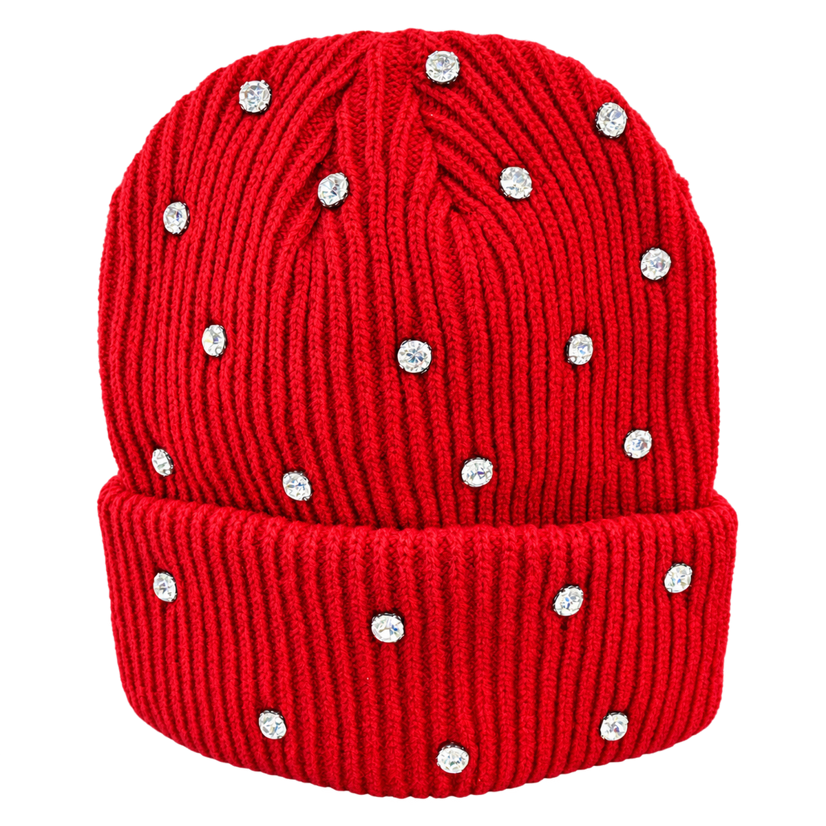 red Rhinestone Beanie, product only on transparent background