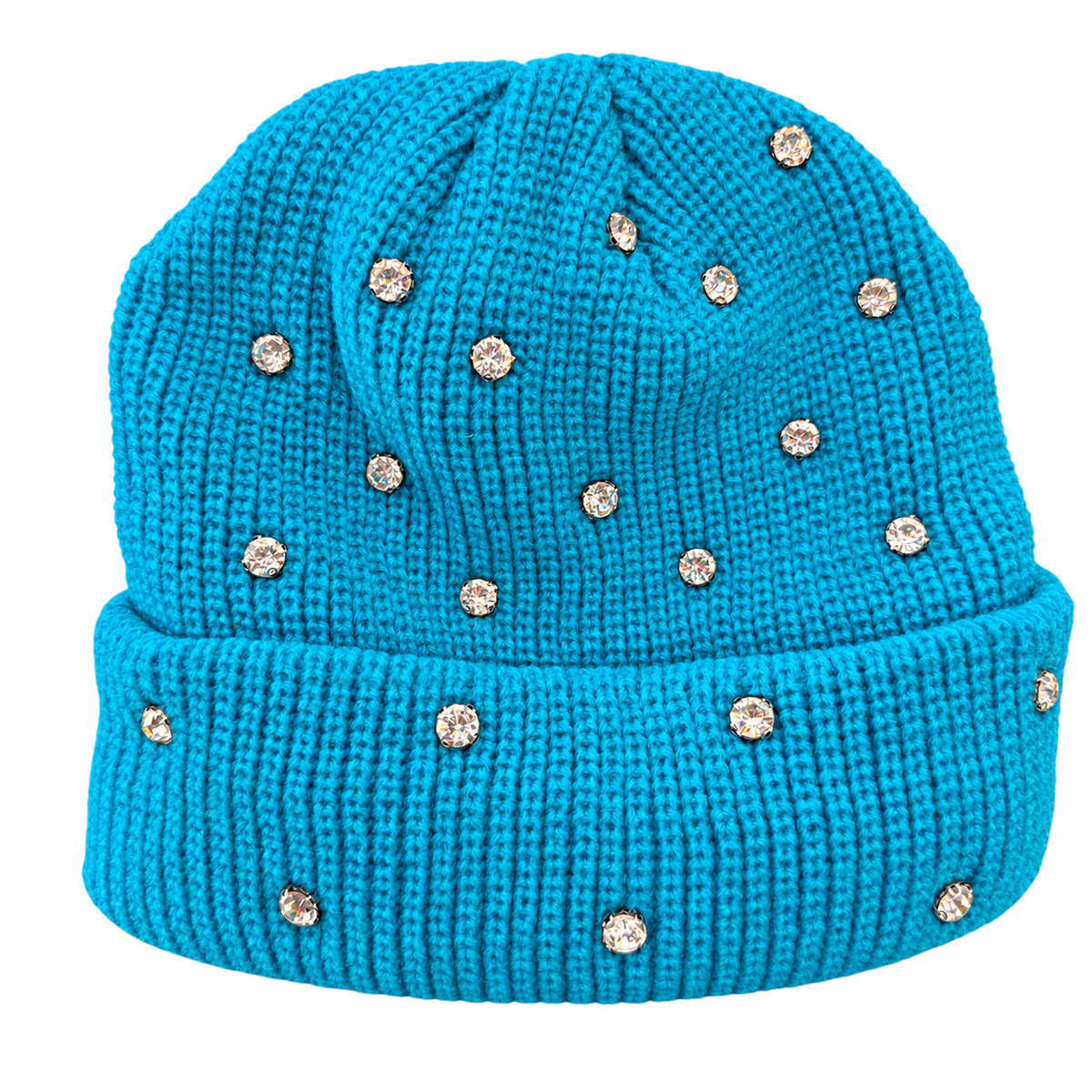 turquoise Rhinestone Beanie, product only on transparent background