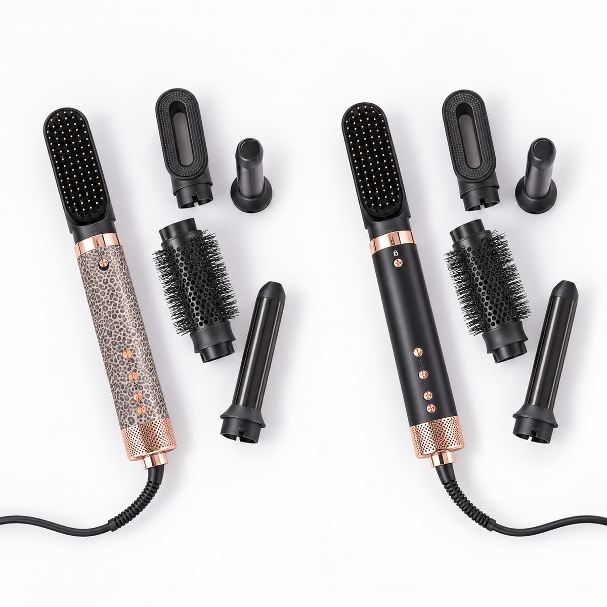 Leopard and Black Savvy Ceramic 7pc Pro Styler sets together