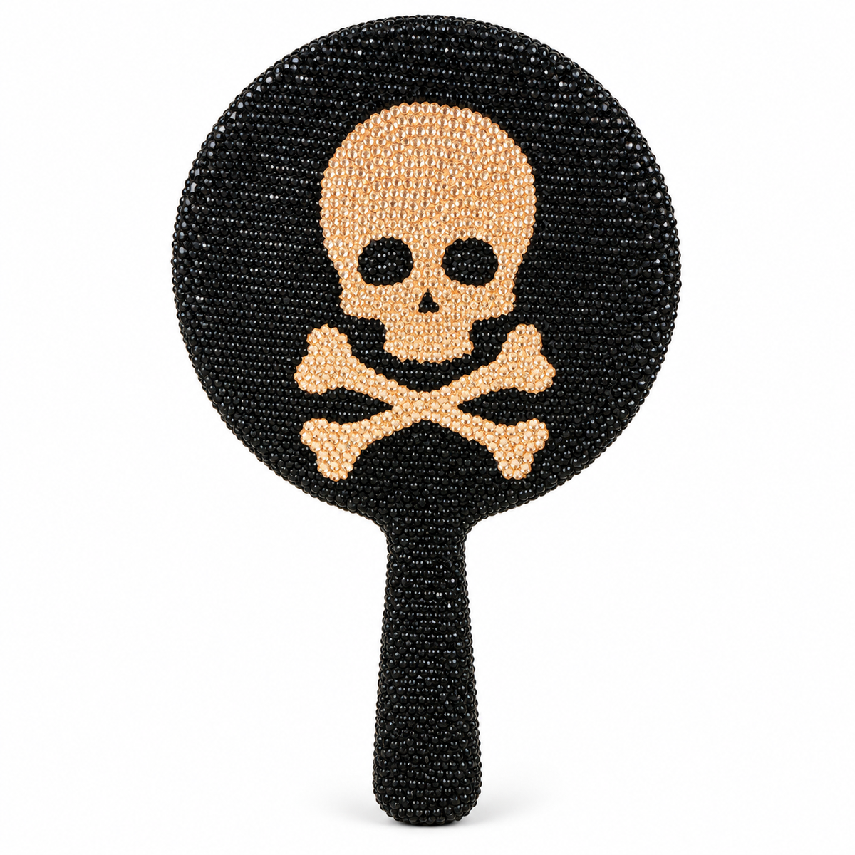 BLACK BLING GOLD SKULL 5X HANDHELD MIRROR
