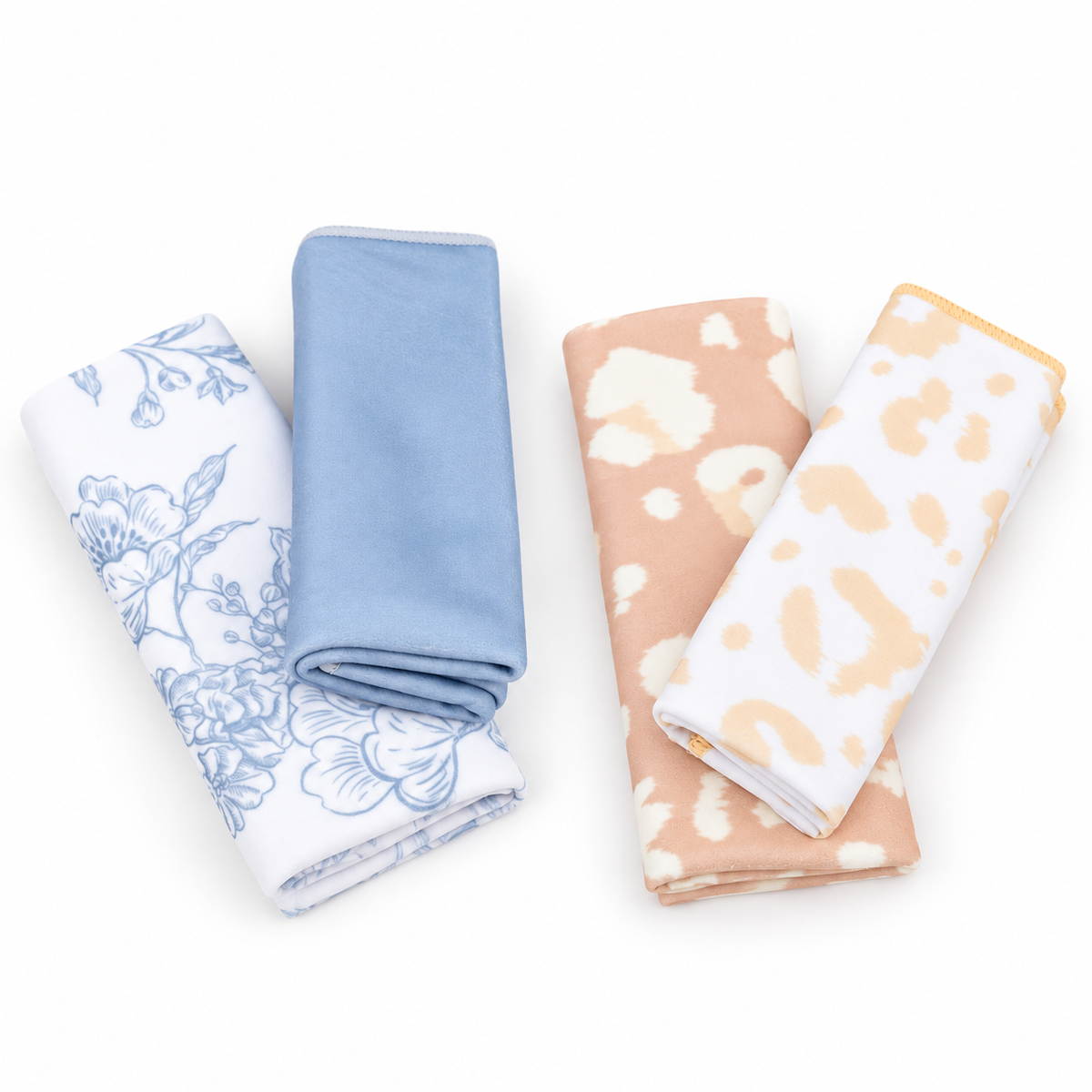 Both Sleek Chic beauty cloth styles, Blue Vintage Flowers and Birds and Neutral Cheetah