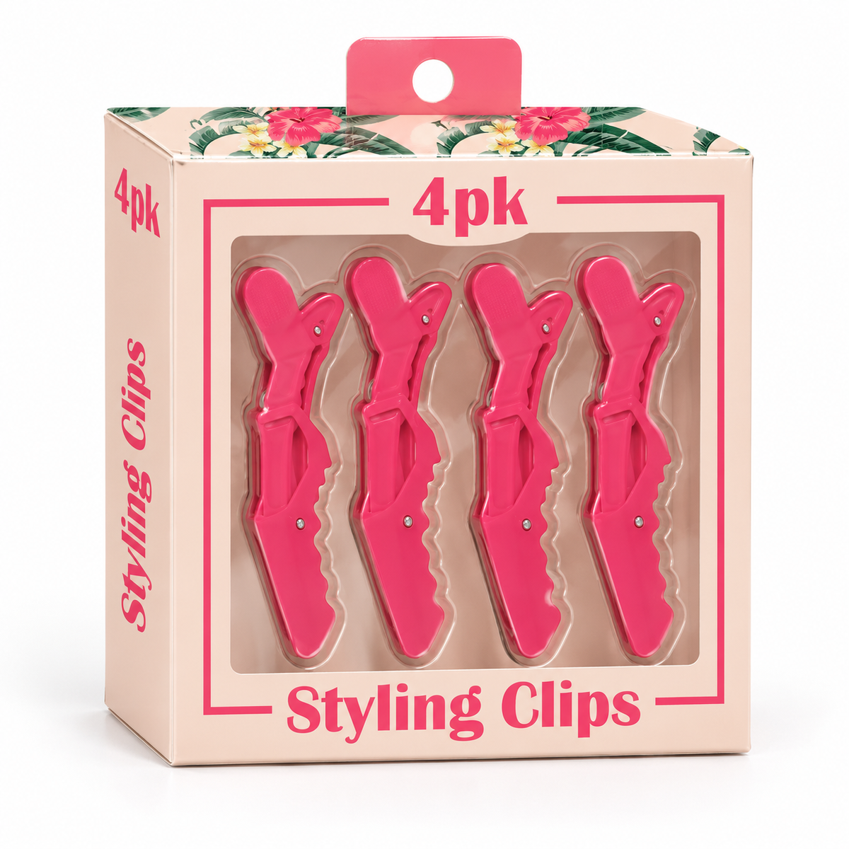 Hibiscus Pink & Flowers Styling Clips retail package, SKU CL0931