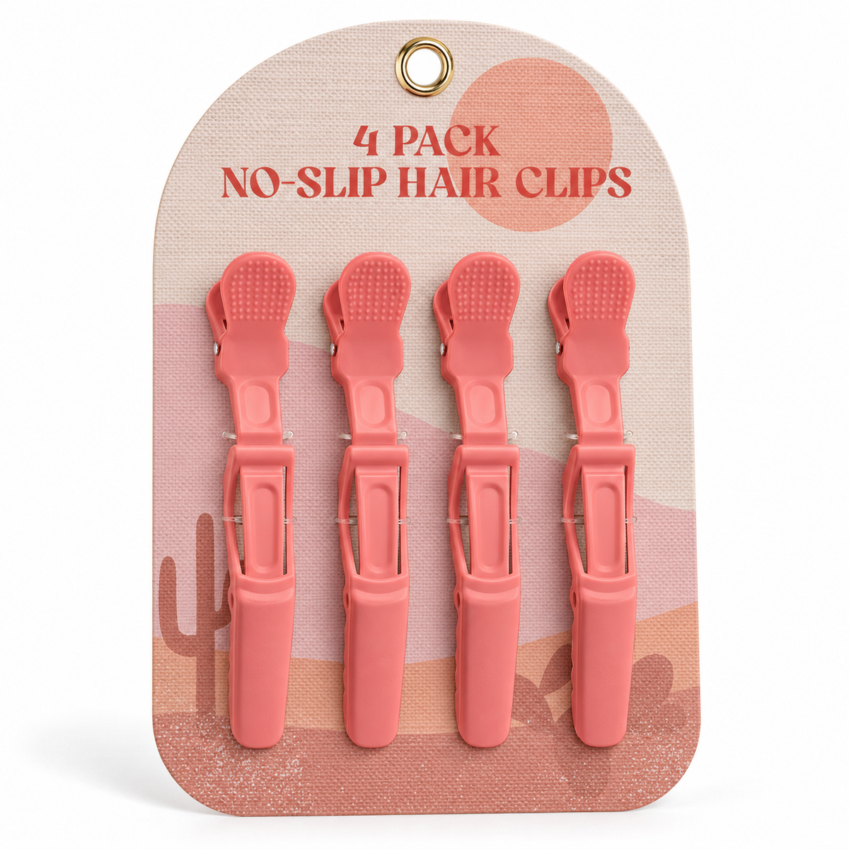 Coral & Boho Desert four-pack no-slip hair clips retail card, SKU CL0938