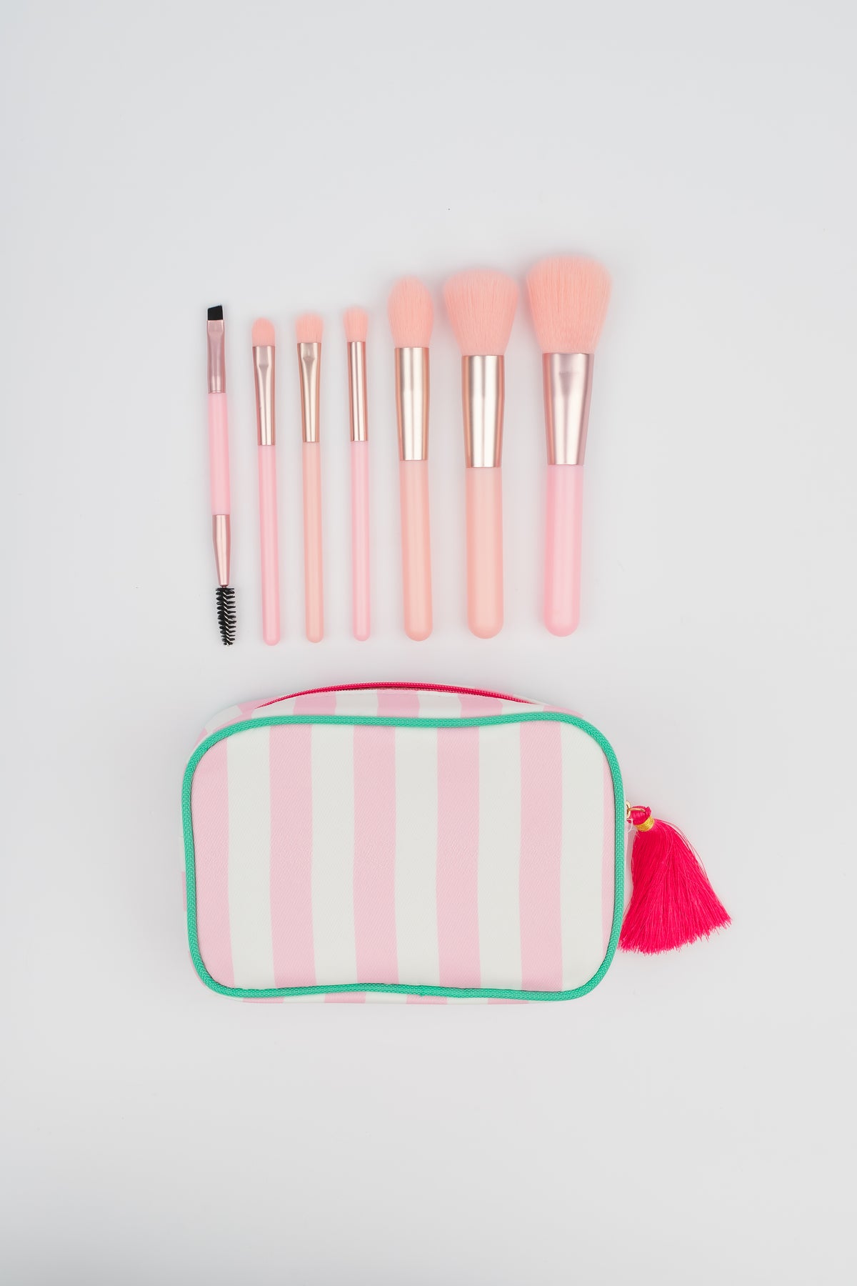 Pink Stripes travel makeup brushes and storage case, SKU BB1940
