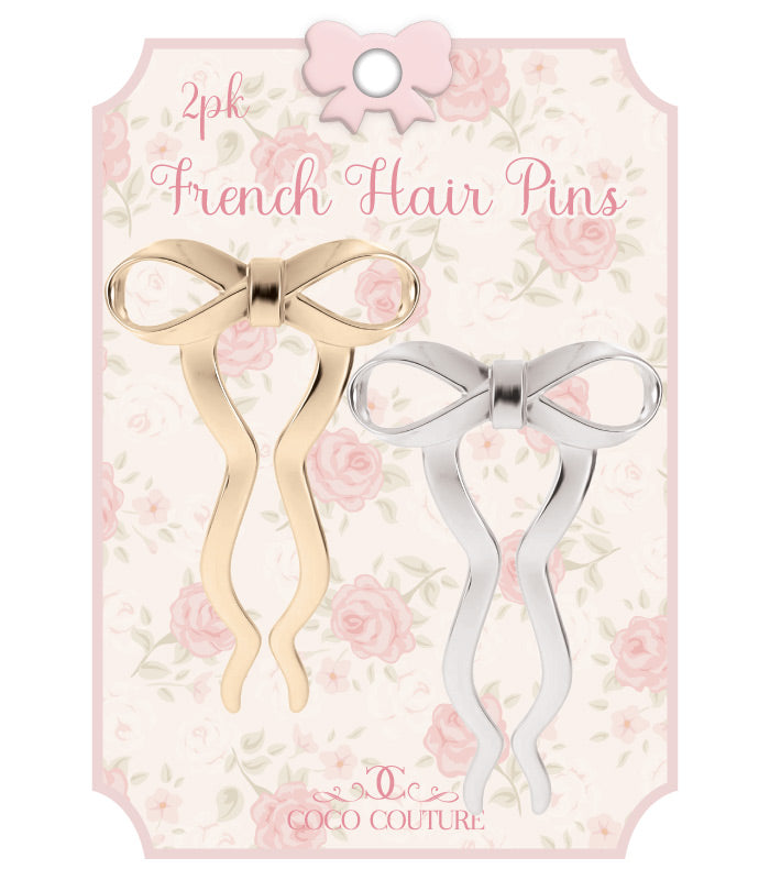CocoCouture Metal Bow Hair Pins | Silver & Gold (2 Piece) product photo