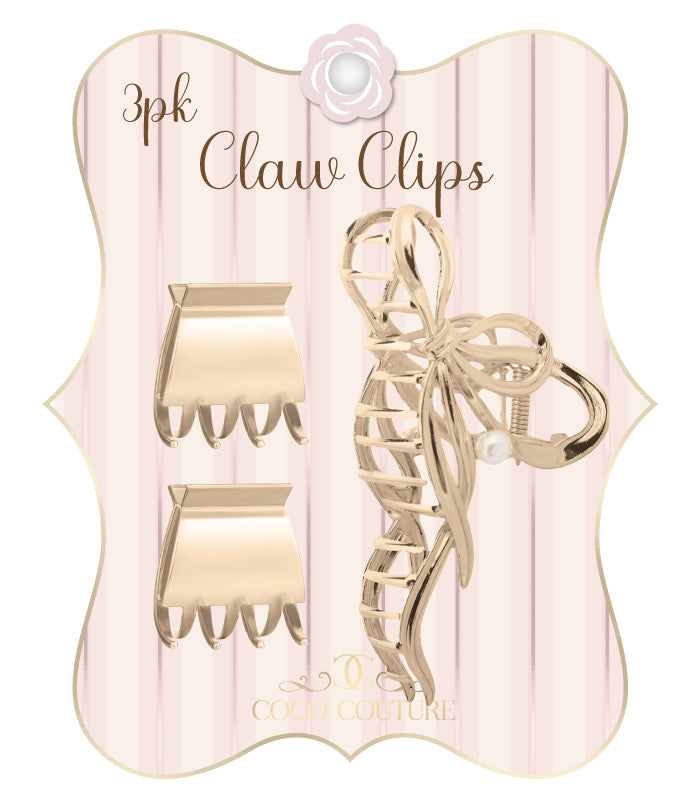 CocoCouture Gold Bow Hair Clip Set with Pearl (3 Piece) product photo