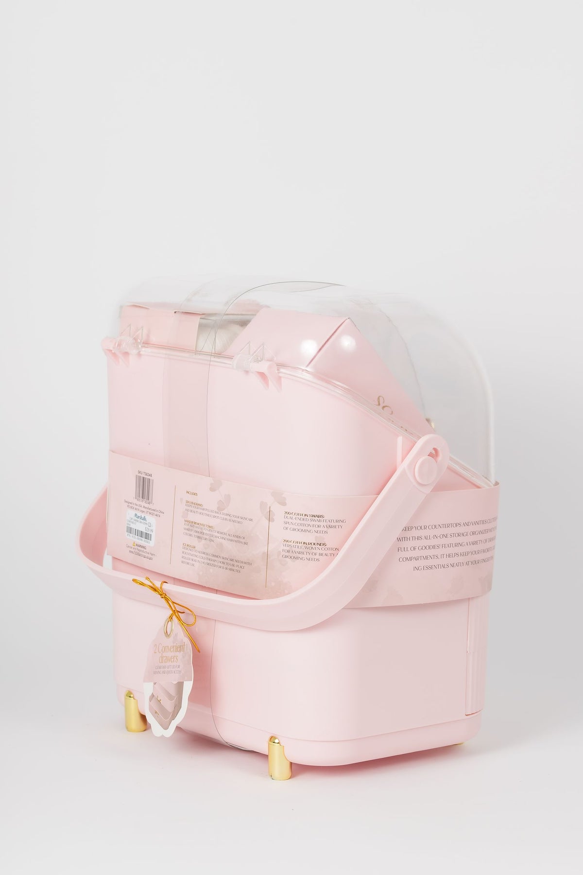 TruSpa Cosmetic Storage Caddy Set in Ballerina Pink, back product view, SKU TS8248