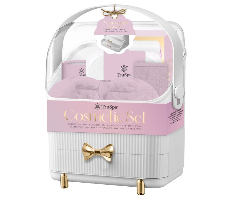 TruSpa White Cosmetic Storage Caddy Set TS8252 with included spa essentials